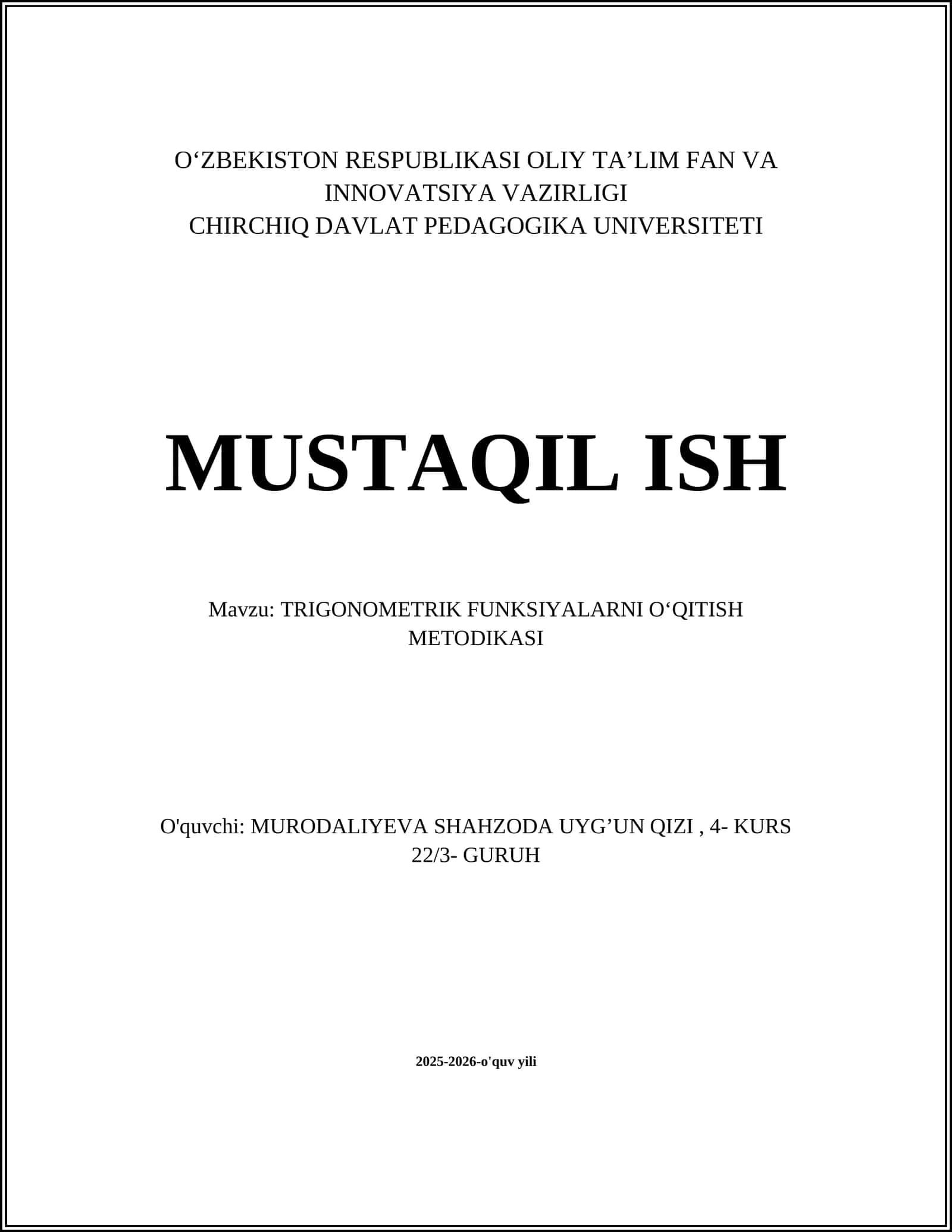 TRIGONOMETRIK FUNKSIYALARNI OʻQITISH METODIKASI 1