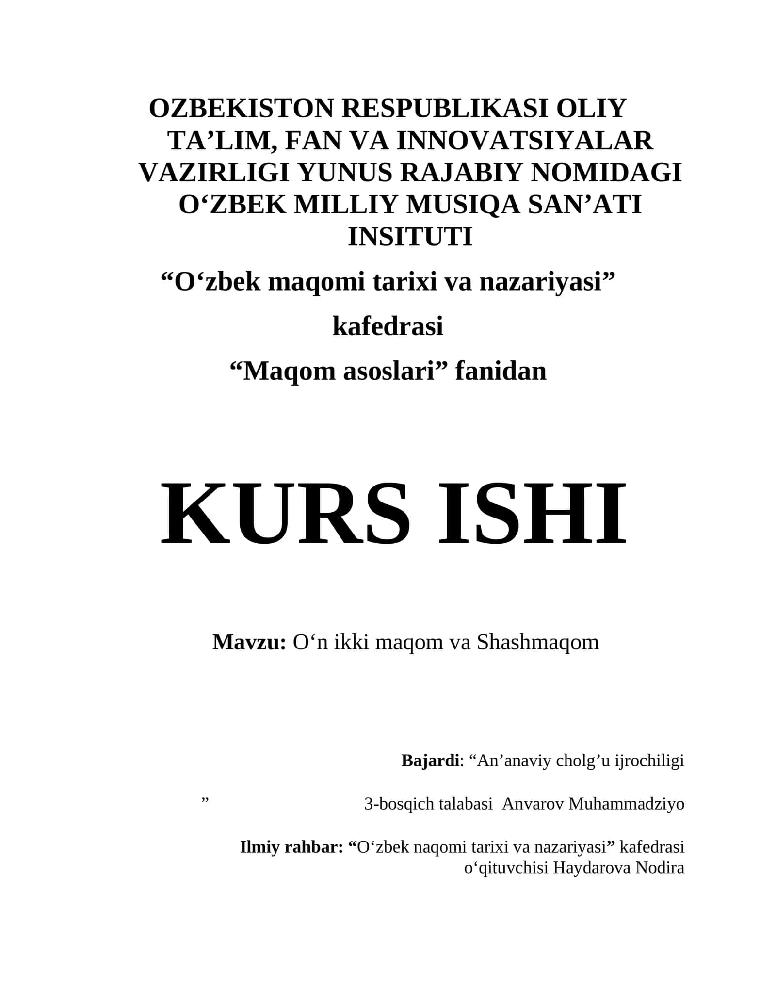 O‘zbek maqomi tarixi va nazariyasi 1
