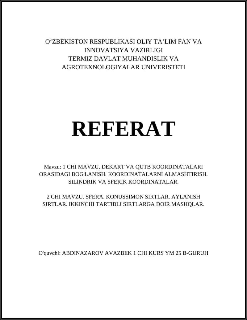 Dekart va Qutb Koordinatalari Orasidagi Bog'lanish 1