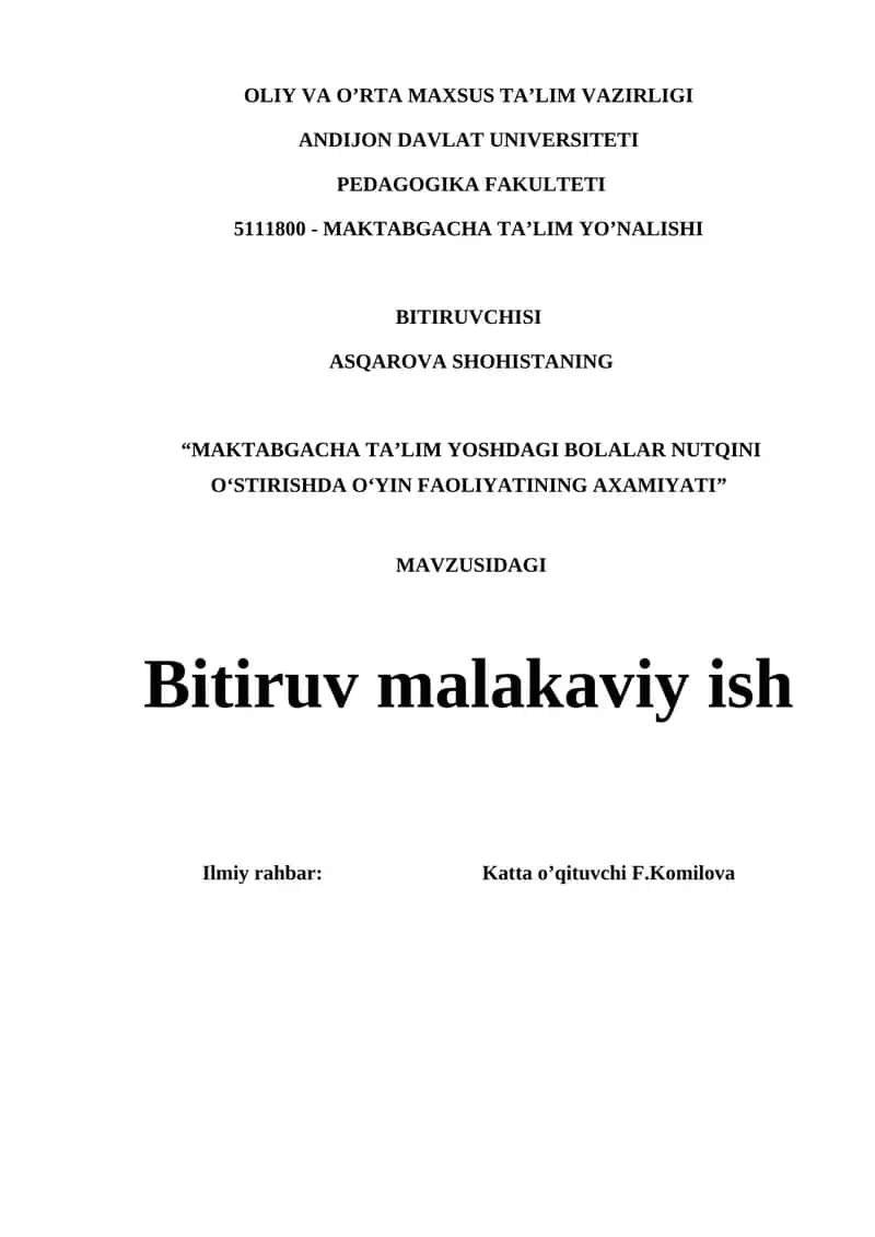 MAKTABGACHA TA’LIM YOSHDAGI BOLALAR NUTQINI O‘STIRISHDA O‘YIN FAOLIYATINING AXAMIYATI 1