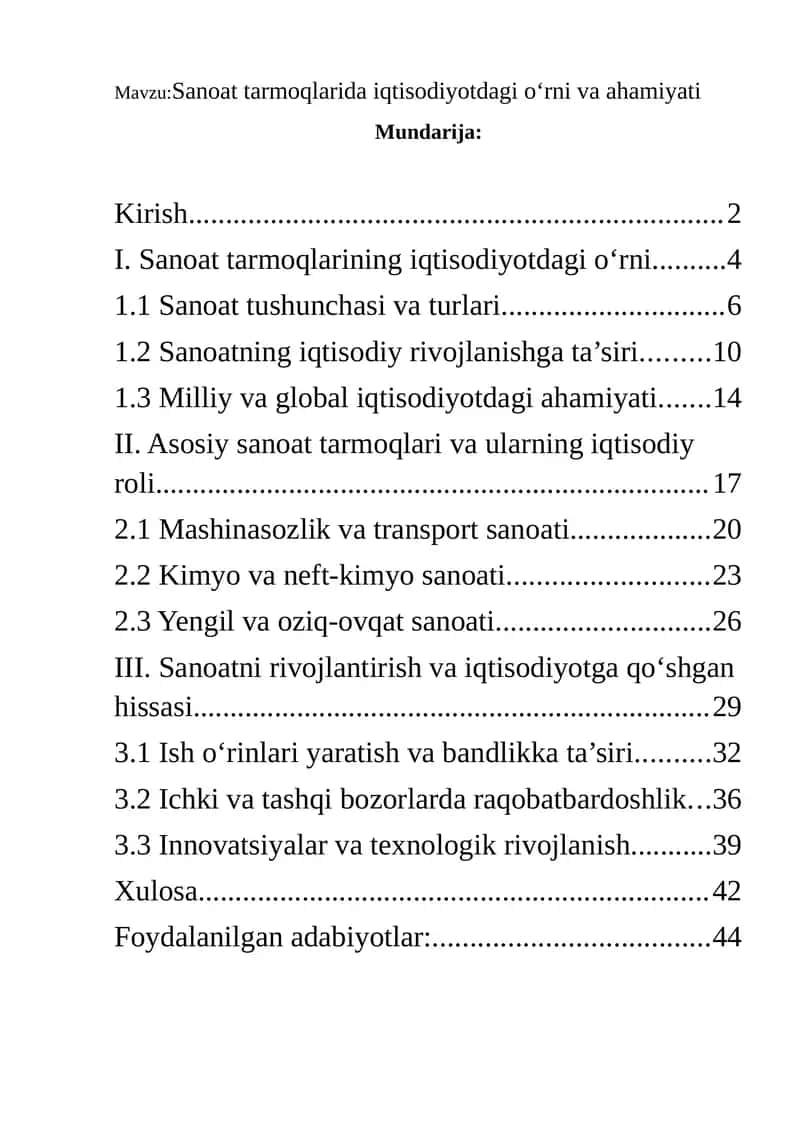 Sanoat tarmoqlarida iqtisodiyotdagi oʻrni va ahamiyati 1