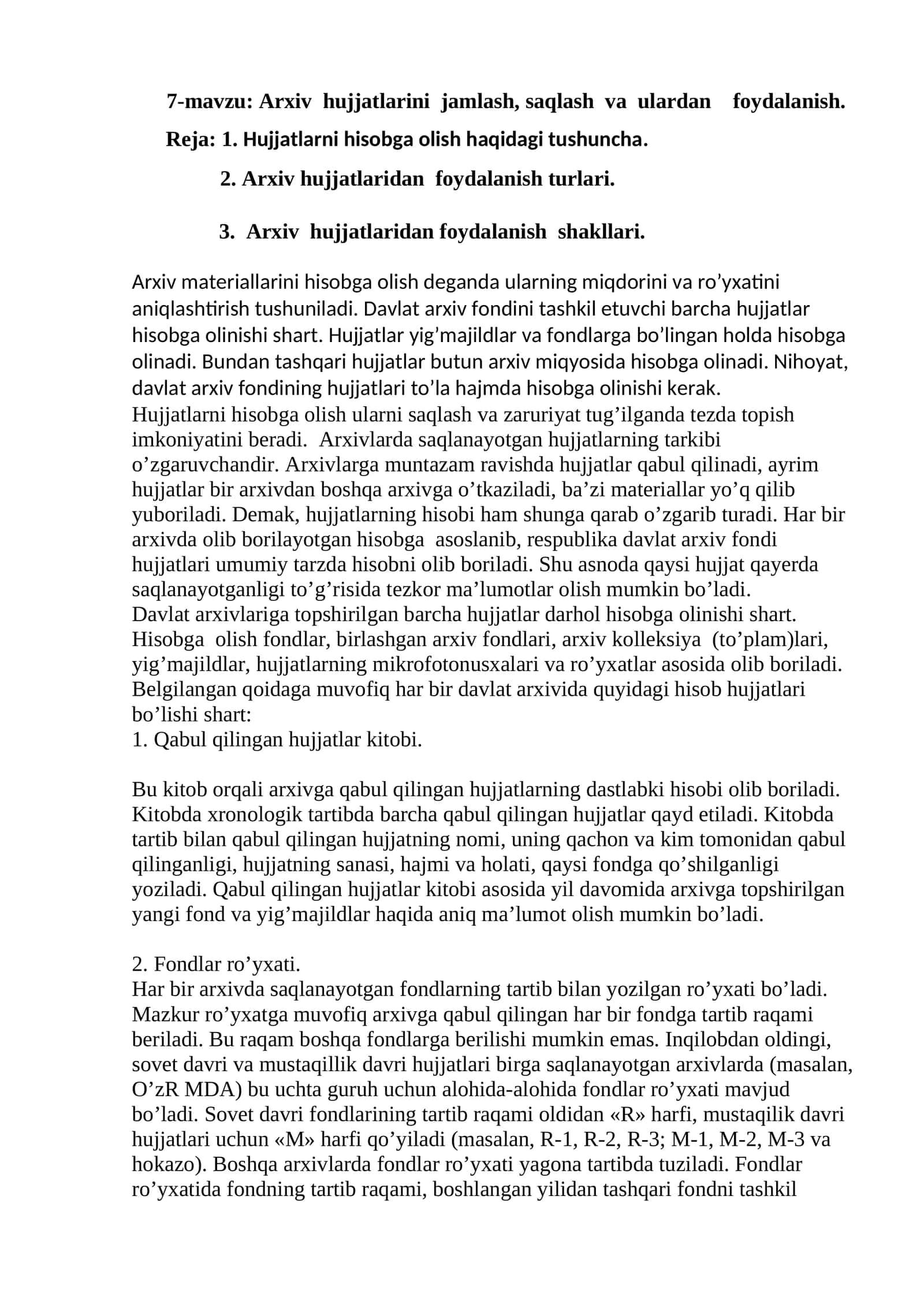 Arxiv hujjatlarini jamlash, saqlash va ulardan foydalanish 1