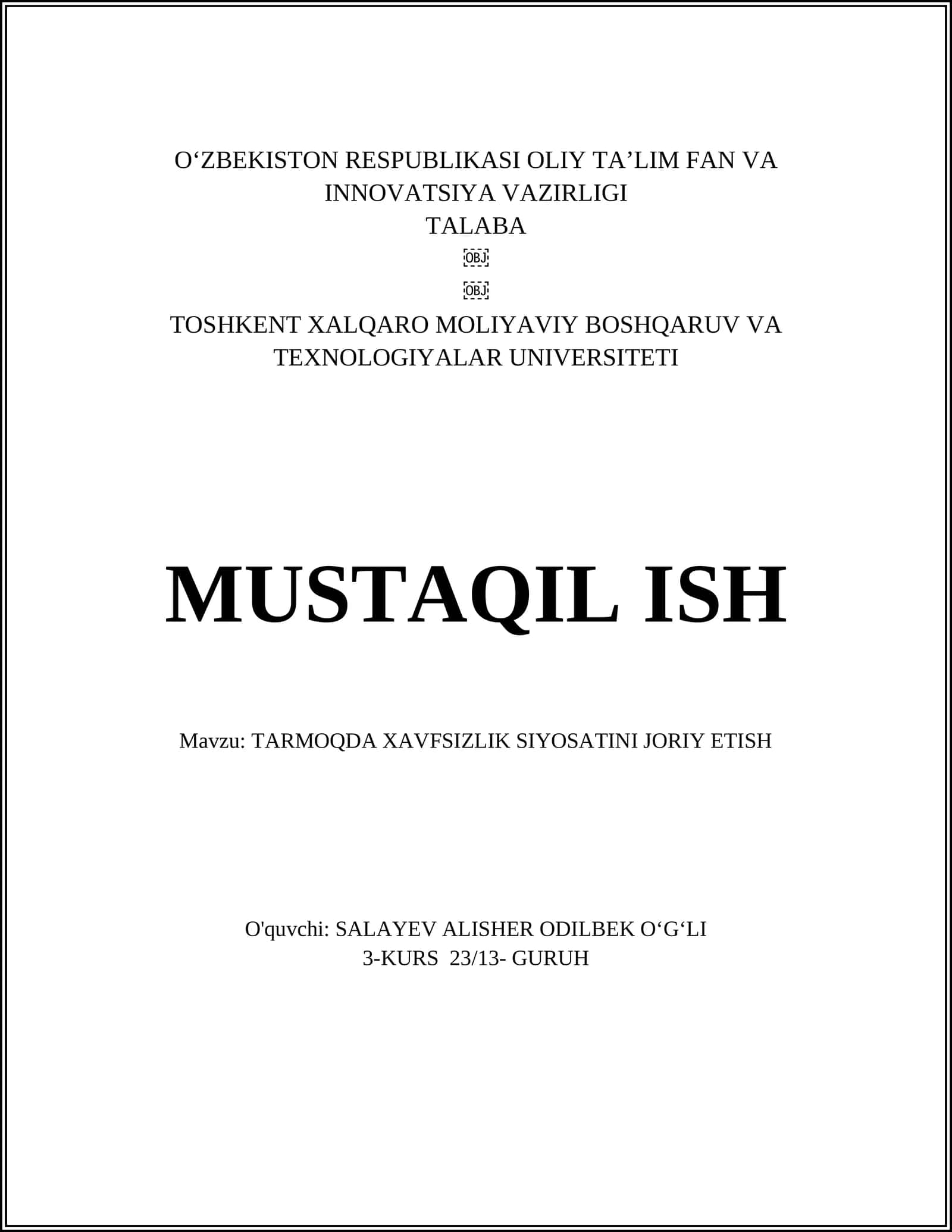 TARMOQDA XAVFSIZLIK SIYOSATINI JORIY ETISH 1