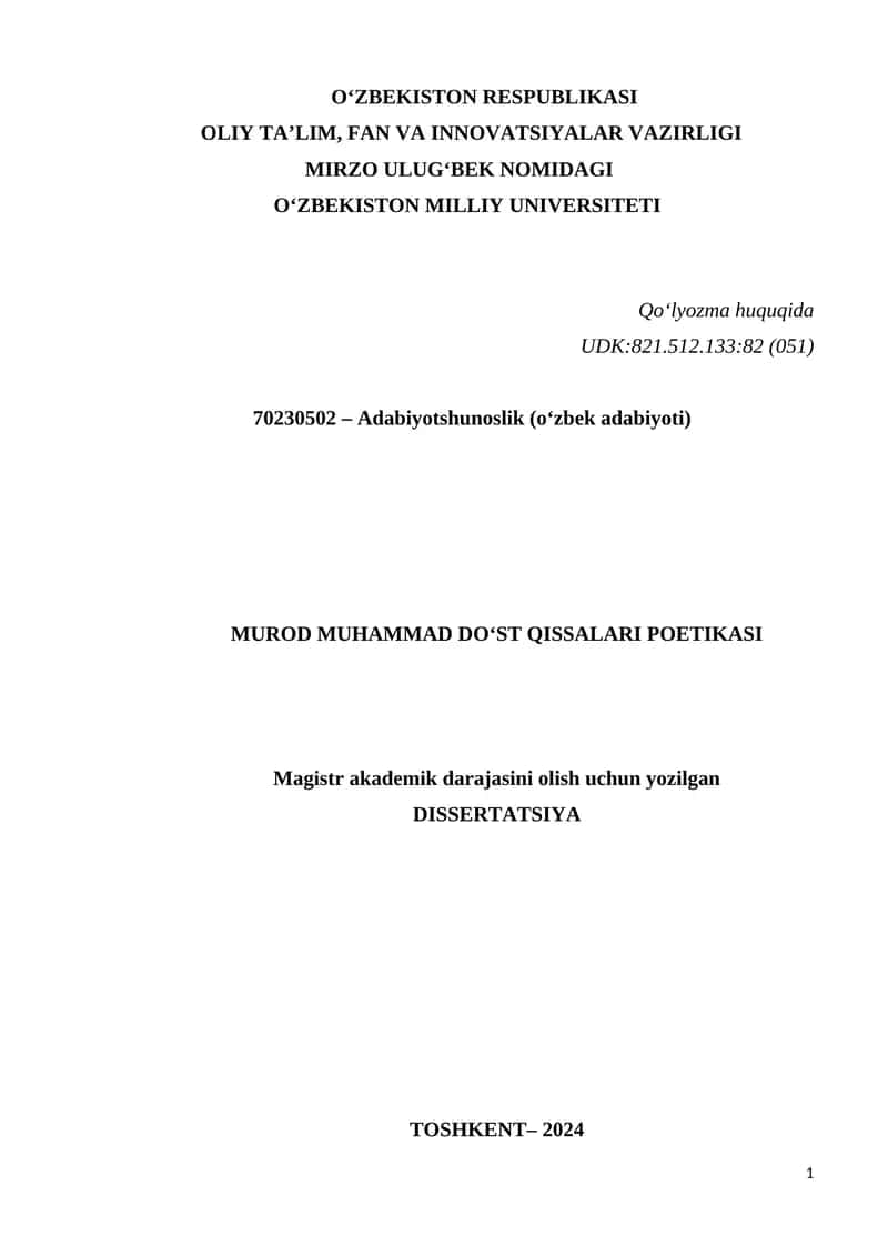 MUROD MUHAMMAD DOʻST QISSALARI POETIKASI 1