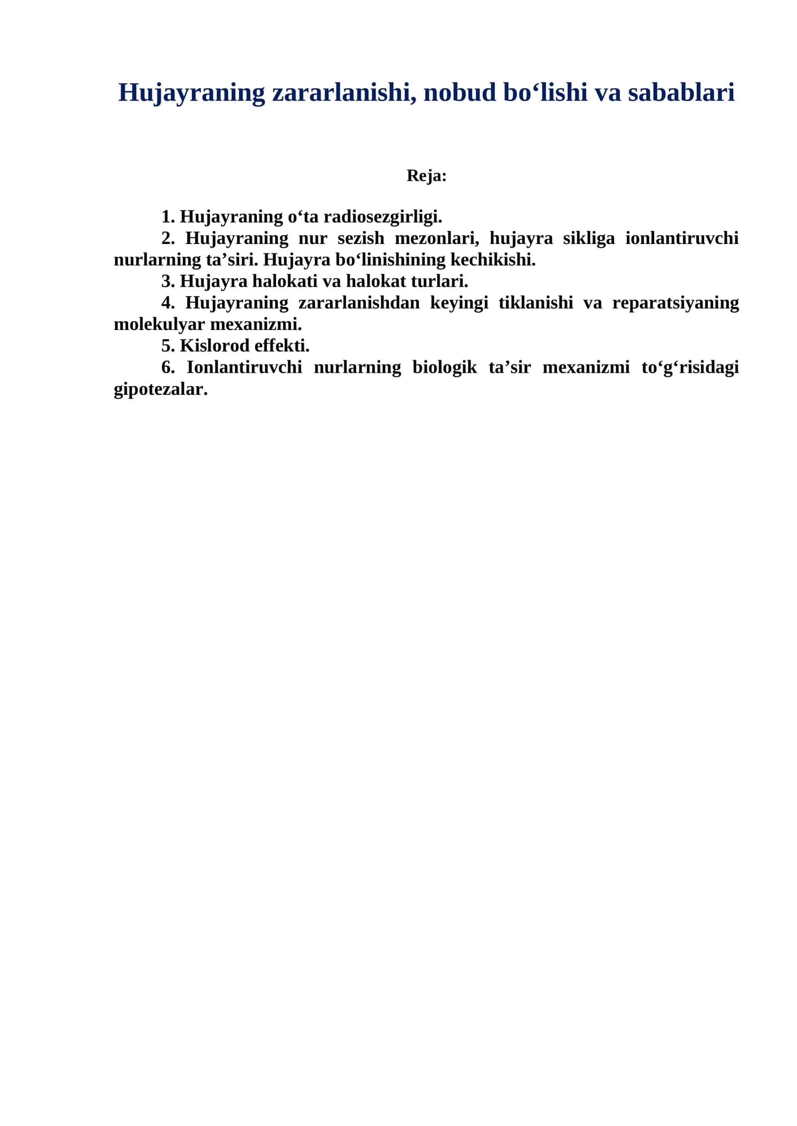Hujayraning zararlanishi, nobud boʻlishi va sabablari 1