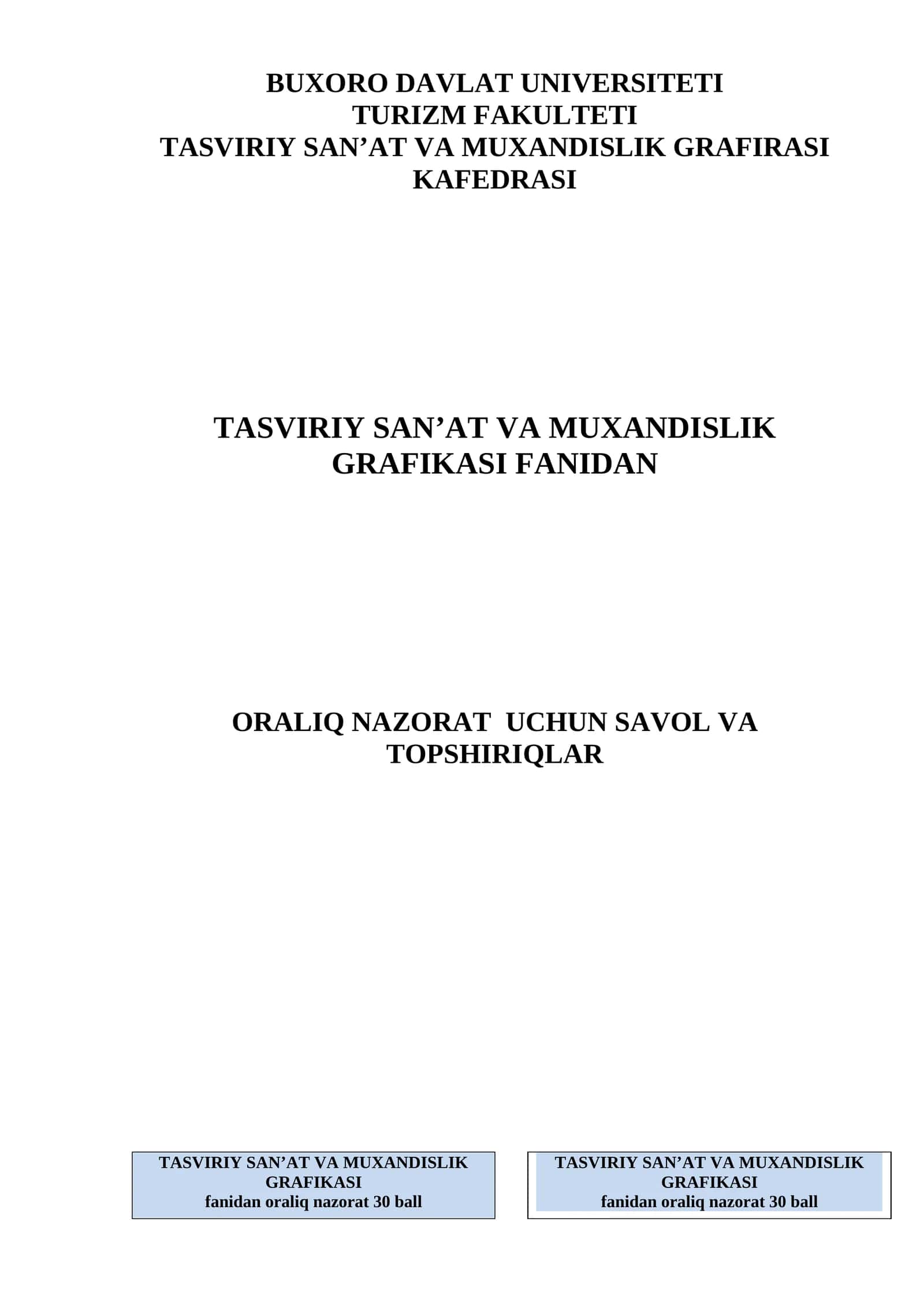Muhandislik Grafikasi – 64 ta Imtihon Bileti va Baholash Mezonlari (DOCX) 1