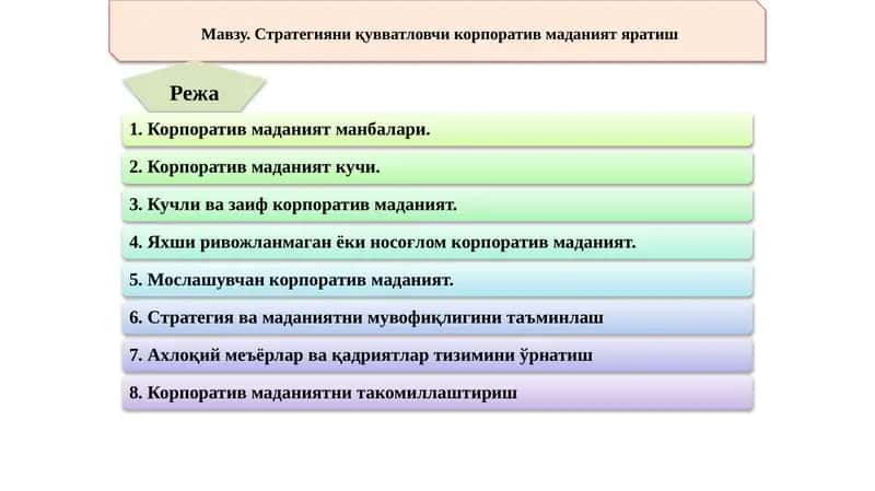 Корпоратив маданият яратиш стратегияси 1