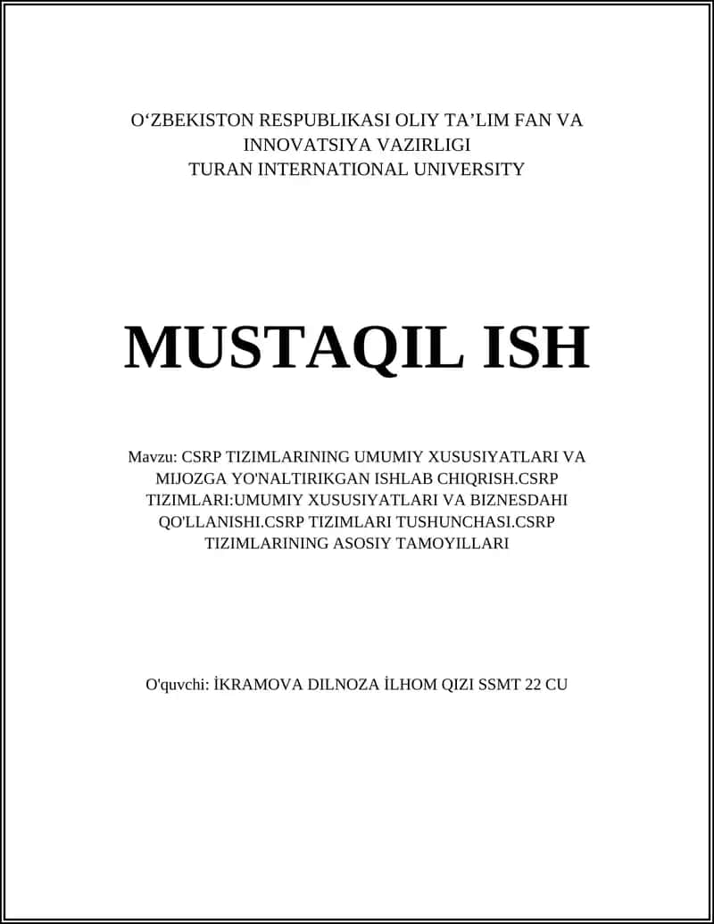 CSRP TIZIMLARI TUSHUNCHASI VA MOHIYATI 1