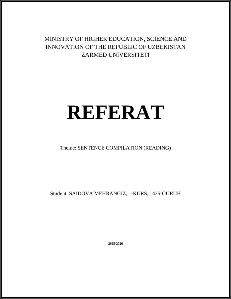 REFERAT Theme: SENTENCE COMPILATION (READING) 1