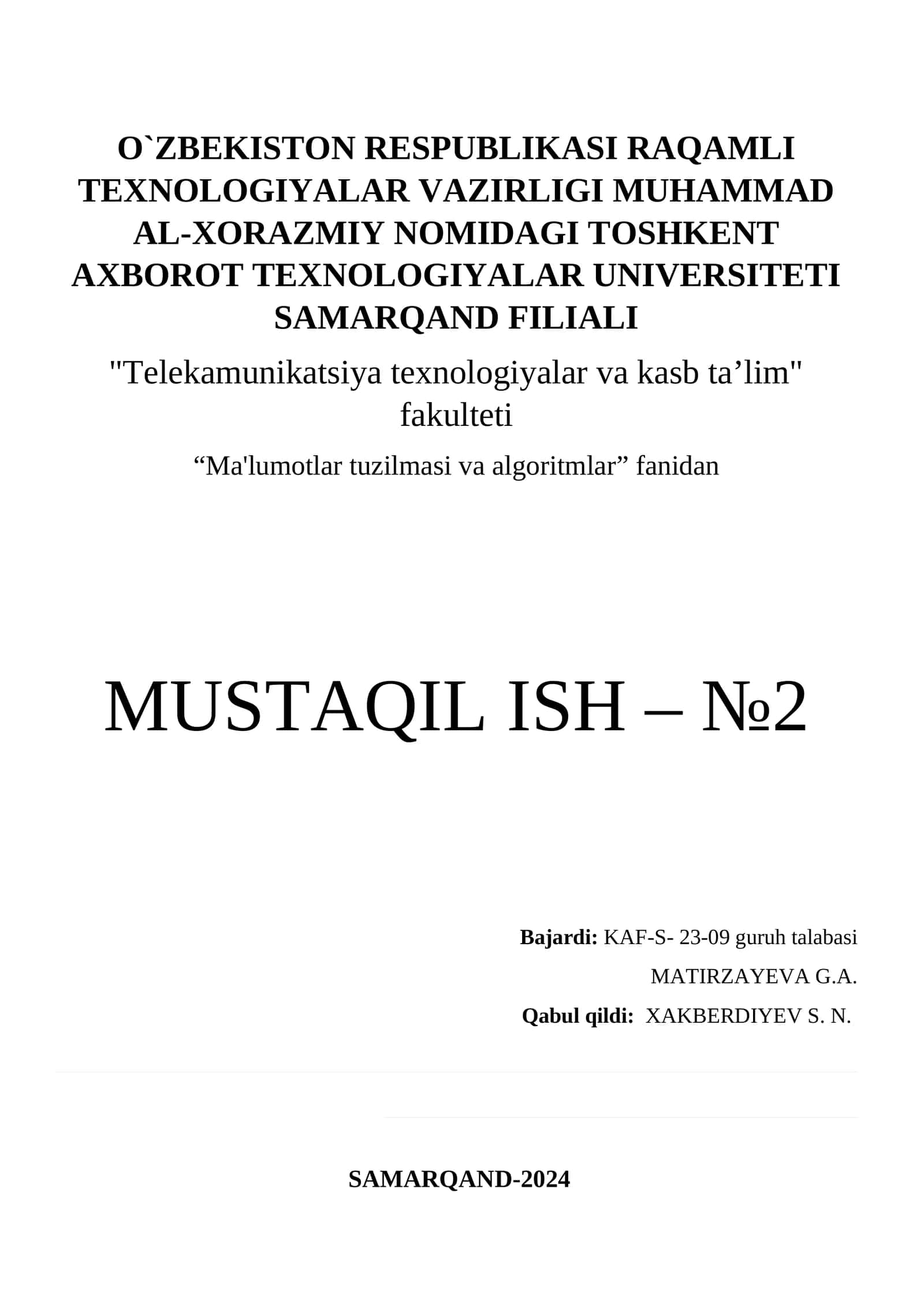 MUSTAQIL ISH – №2 1