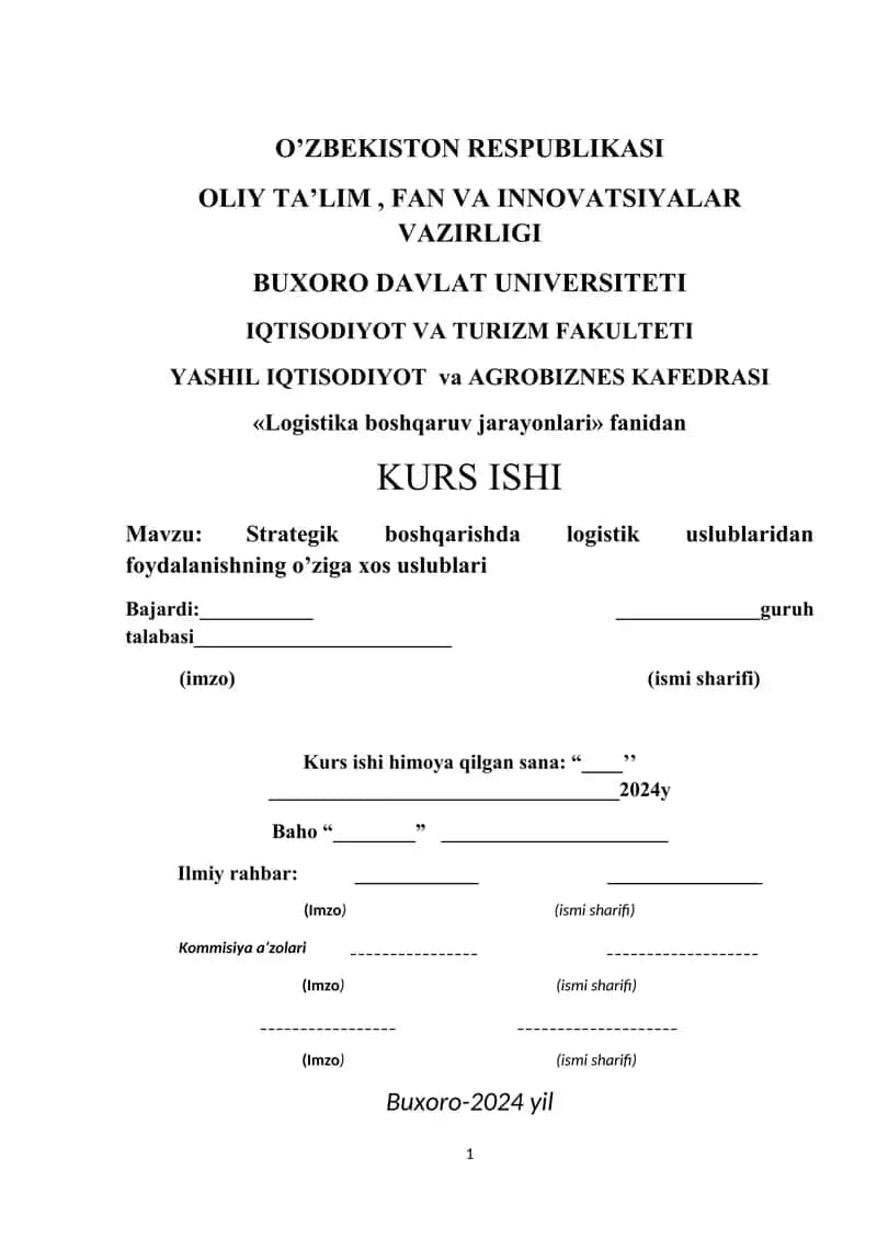 Strategik boshqarishda logistik uslublaridan foydalanishning o’ziga xos uslublari 1