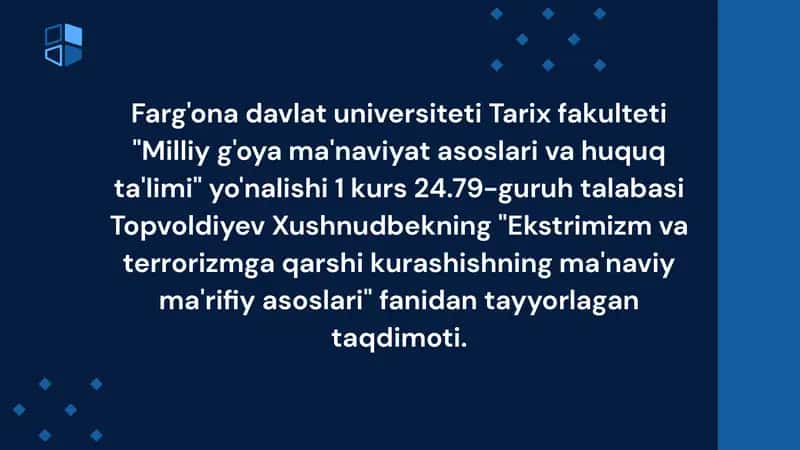 "Ekstrimizm va terrorizmga qarshi kurashishning ma'naviy ma'rifiy asoslari" 1