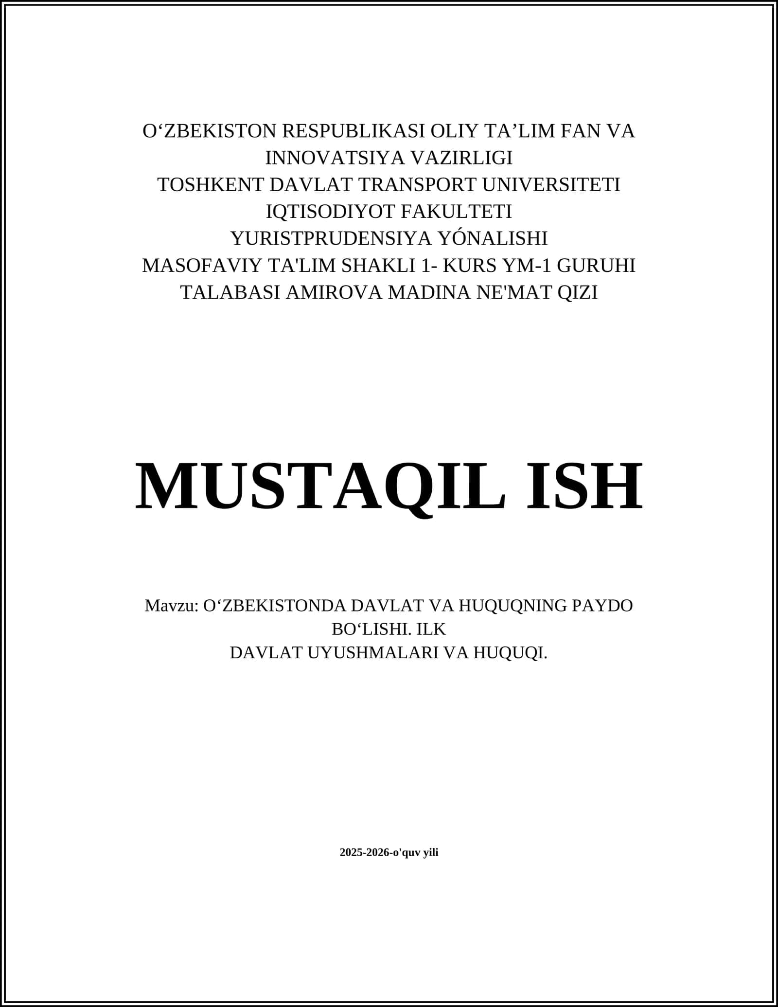 O‘zbekistonda Davlat va Huquqning Paydo Bo‘lishi 1