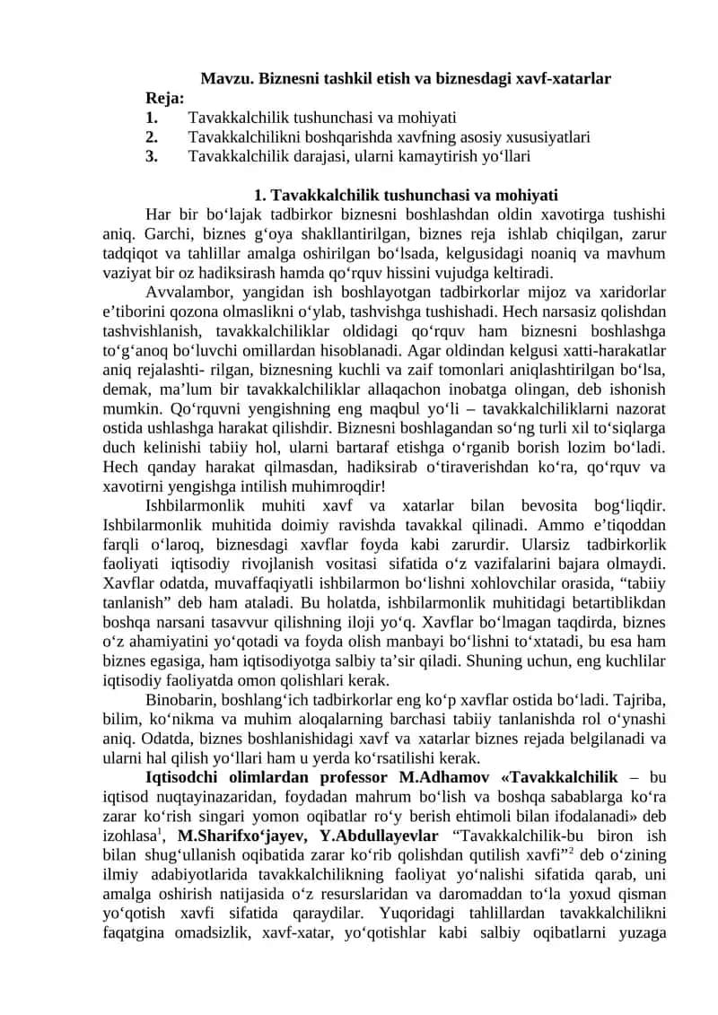 Tavakkalchilik tushunchasi va mohiyati 1