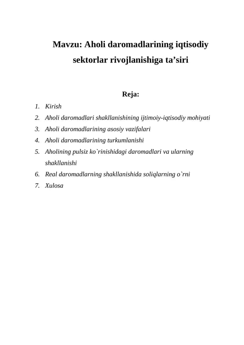 Aholi daromadlarining iqtisodiy sektorlar rivojlanishiga ta'siri 1