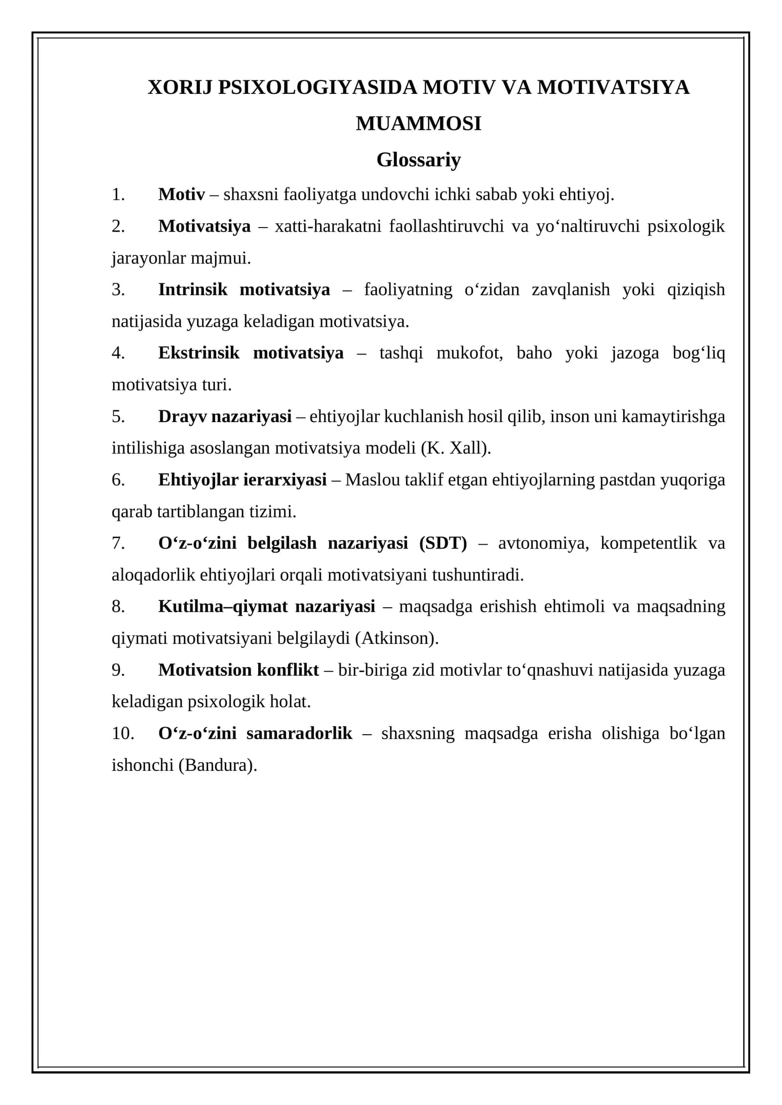 XORIJ PSIXOLOGIYASIDA MOTIV VA MOTIVATSIYA MUAMMOSI 1