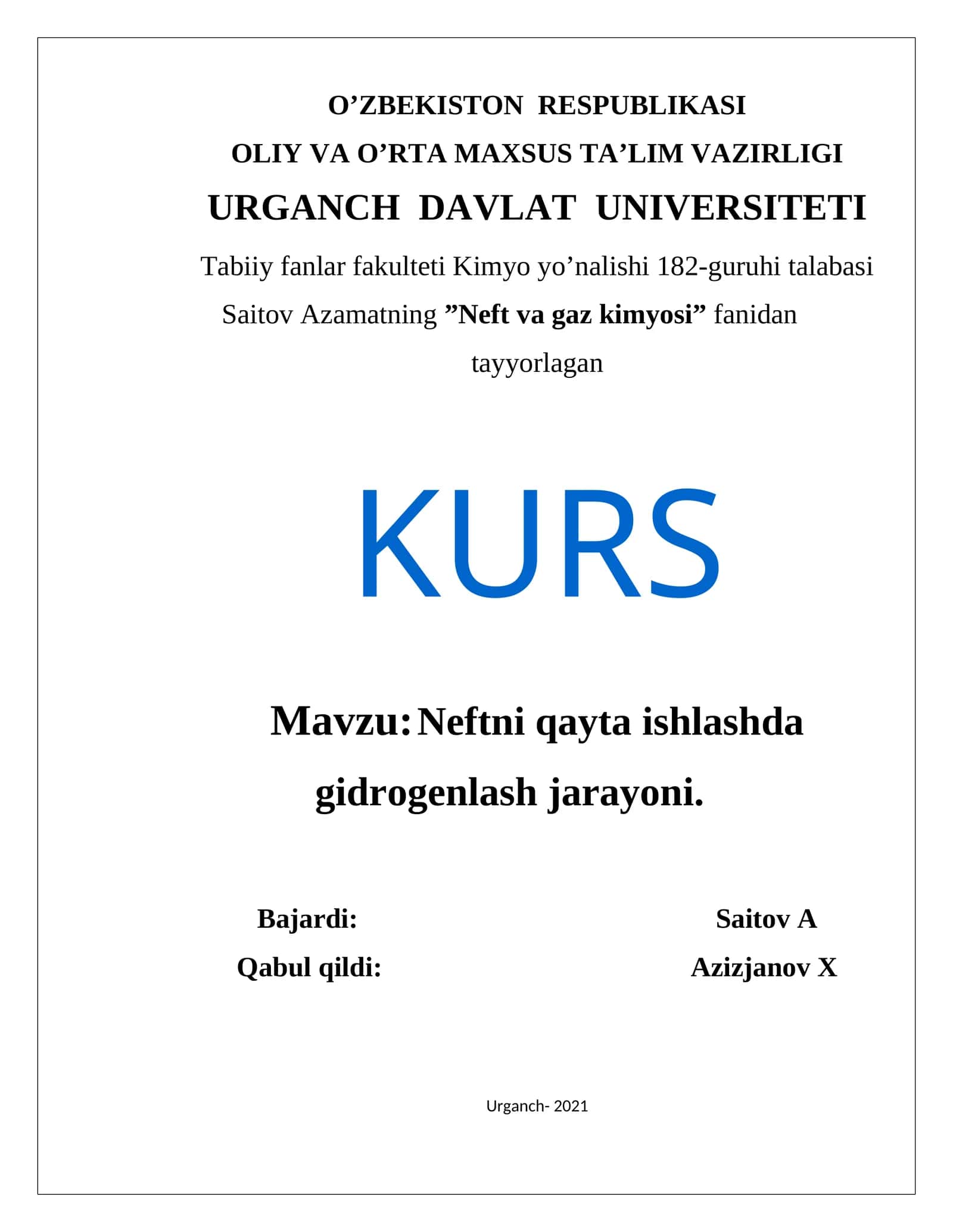 Neft va gaz kimyosi 1