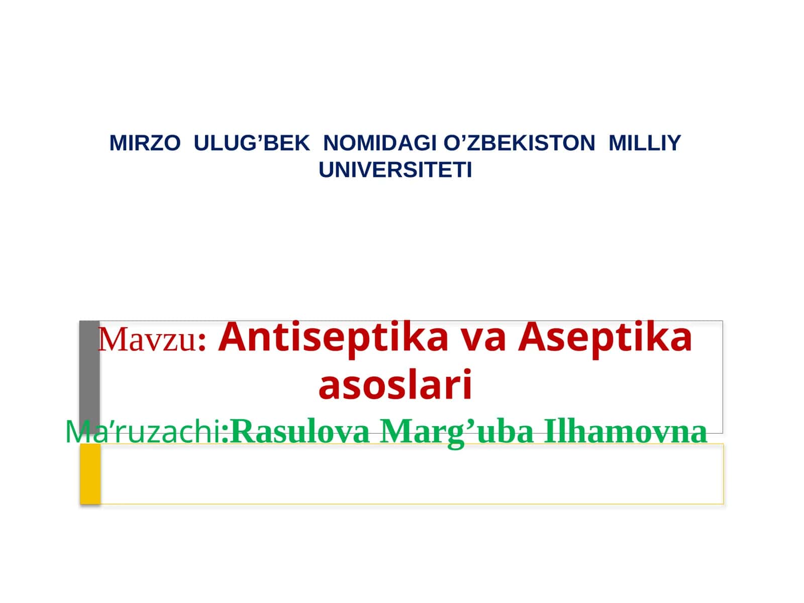 Antiseptika va Aseptika asoslari 1