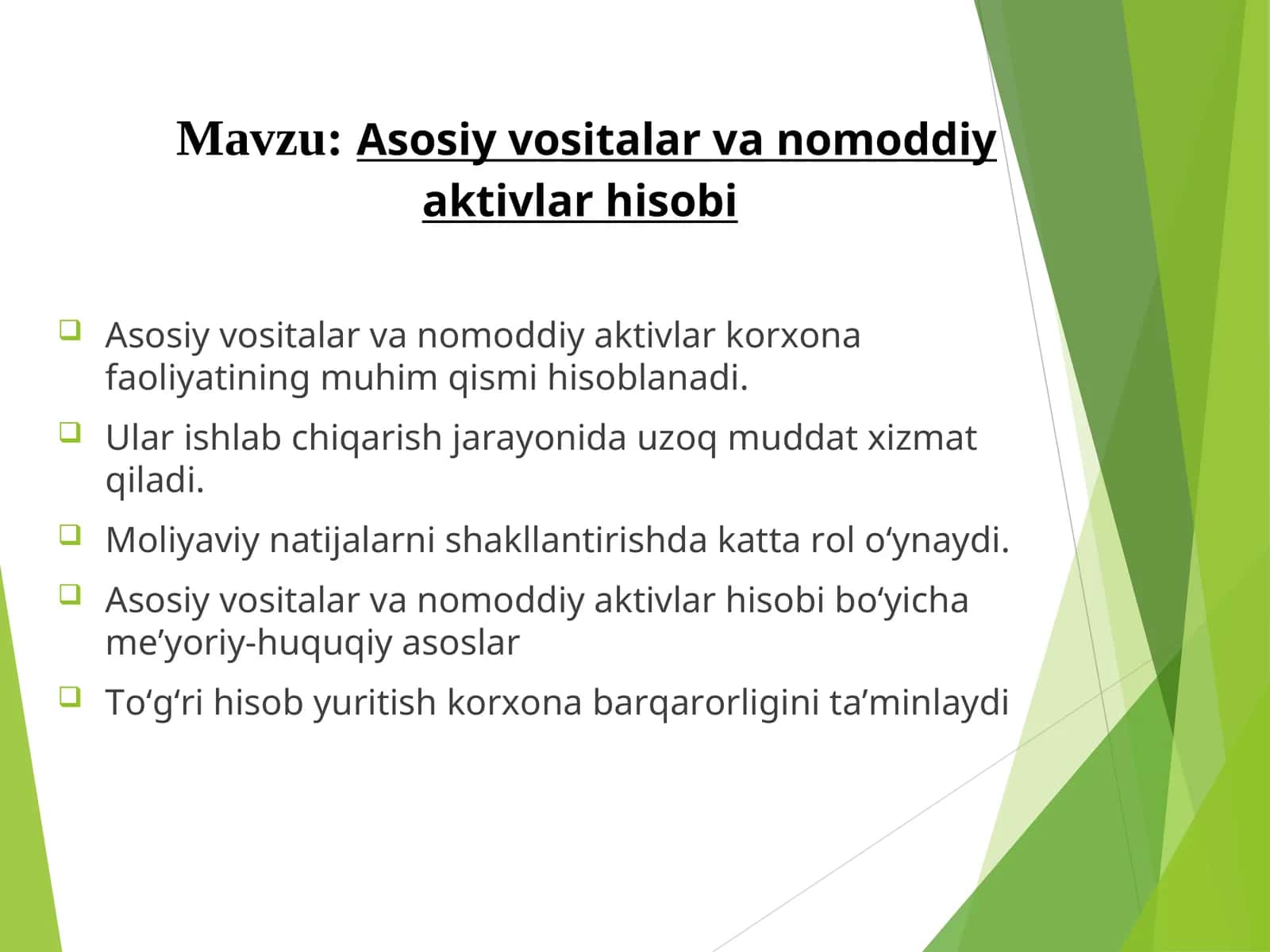 Asosiy vositalar va nomoddiyaktivlar hisobi 1