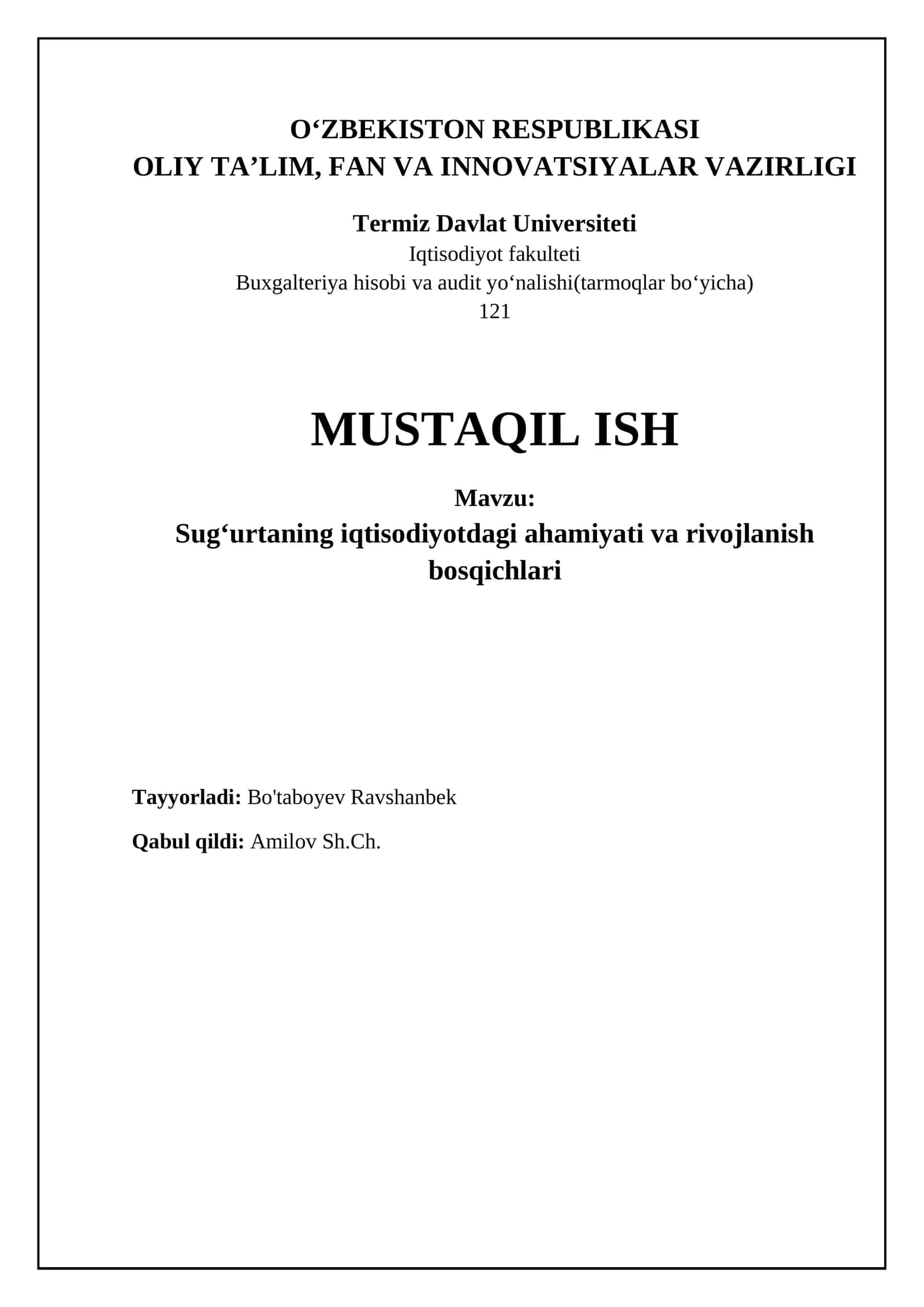 Sug'urtaning iqtisodiy roli va rivojlanish bosqichlari 1