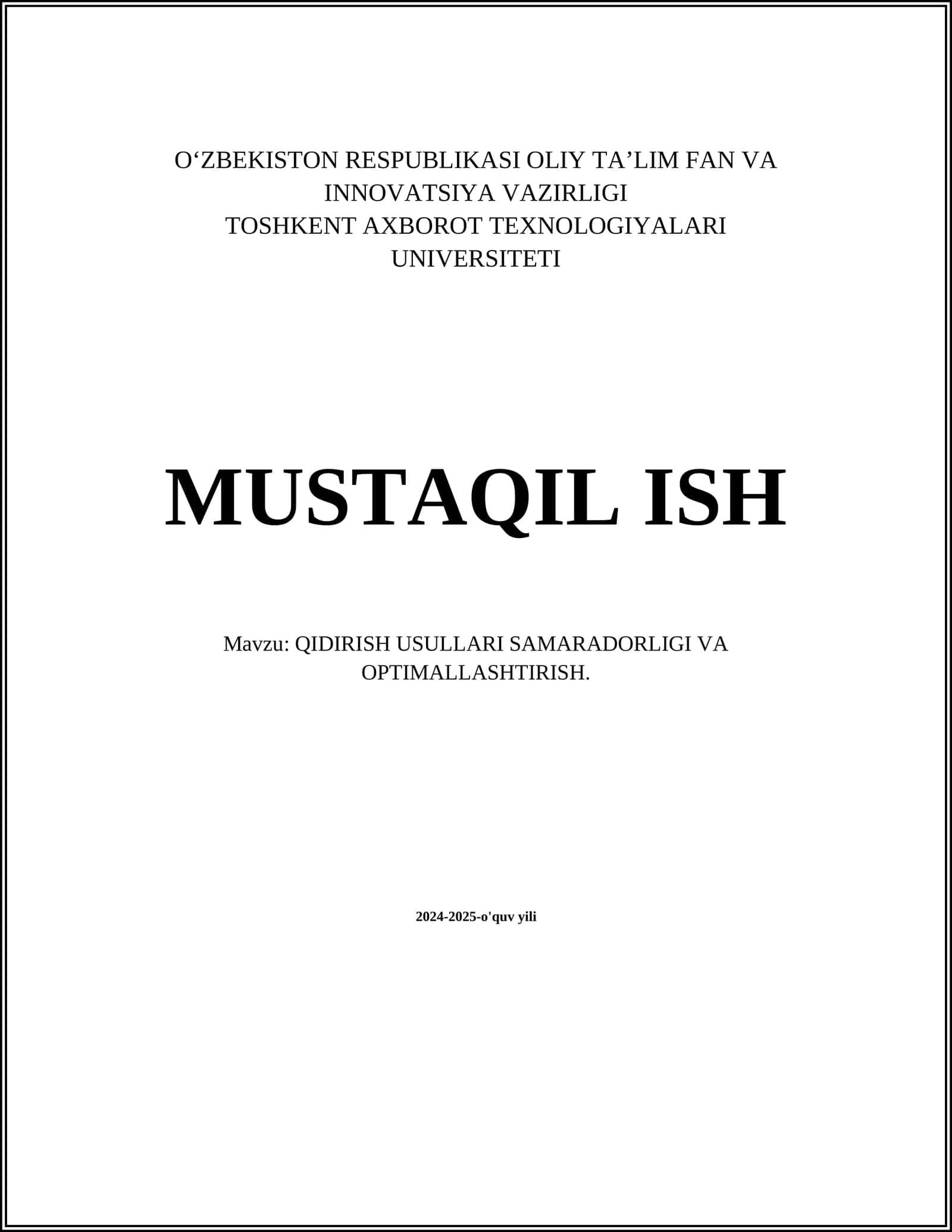 QIDIRISH USULLARI SAMARADORLIGI VA OPTIMALLASHTIRISH 1