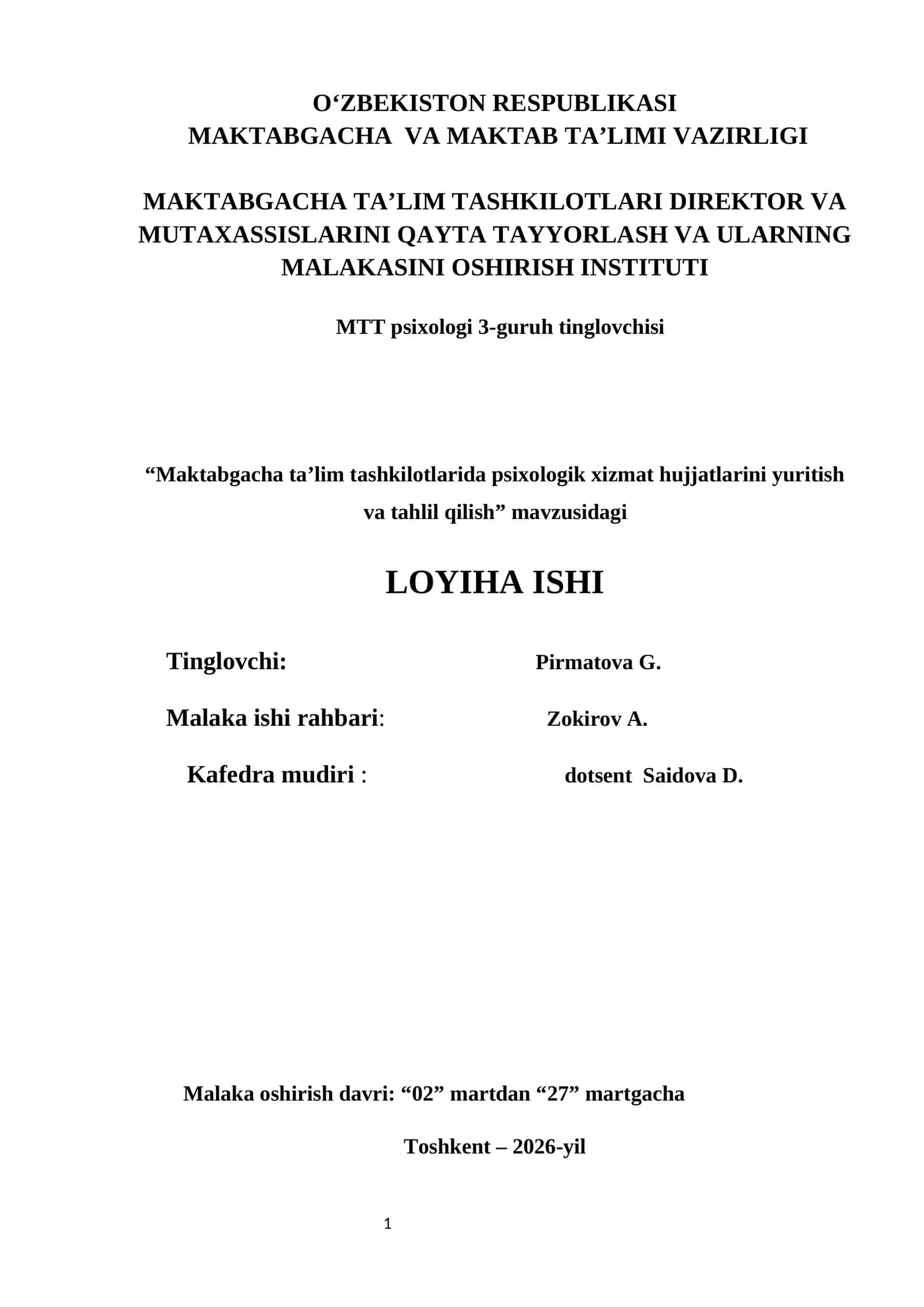 Psixologik xizmatlar mavzusidagi loyiha ishi 1