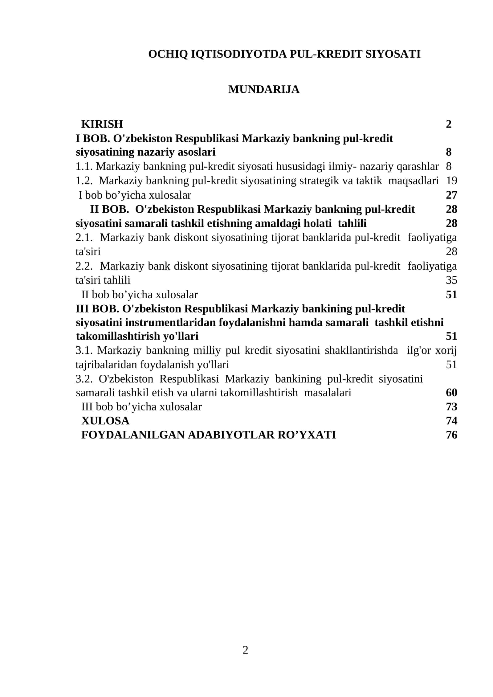OCHIQ IQTISODIYOTDA PUL-KREDIT SIYOSATI 1