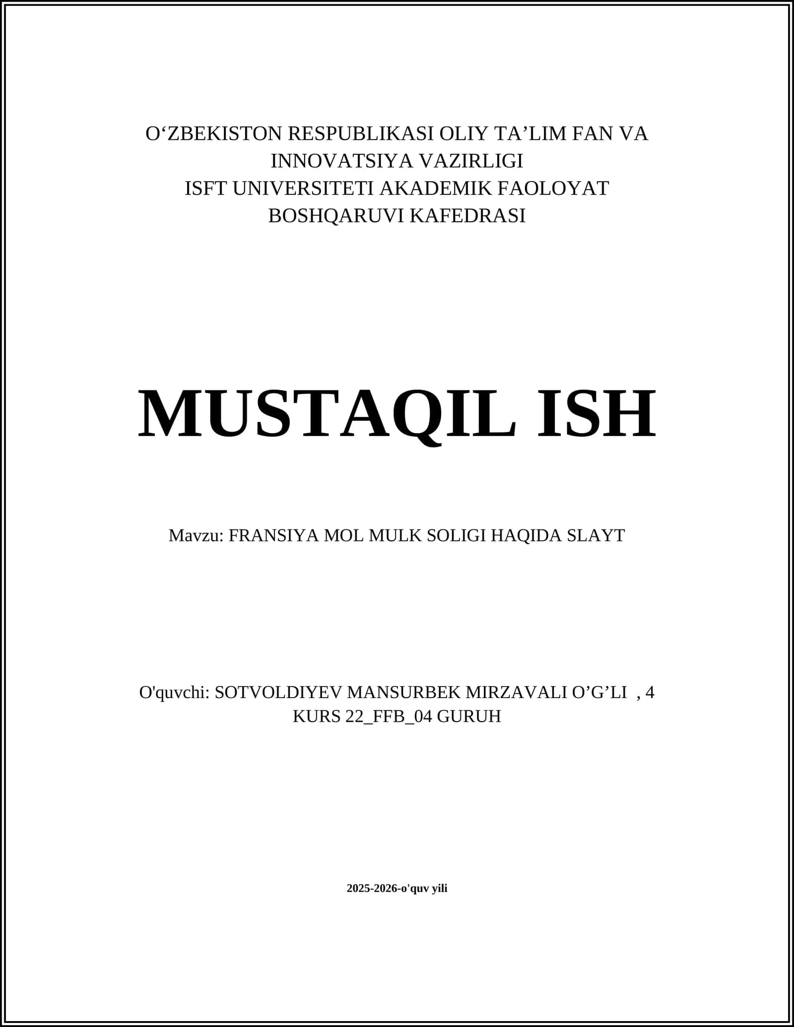 FRANSIYA MOL MULK SOLIGI HAQIDA SLAYT 1
