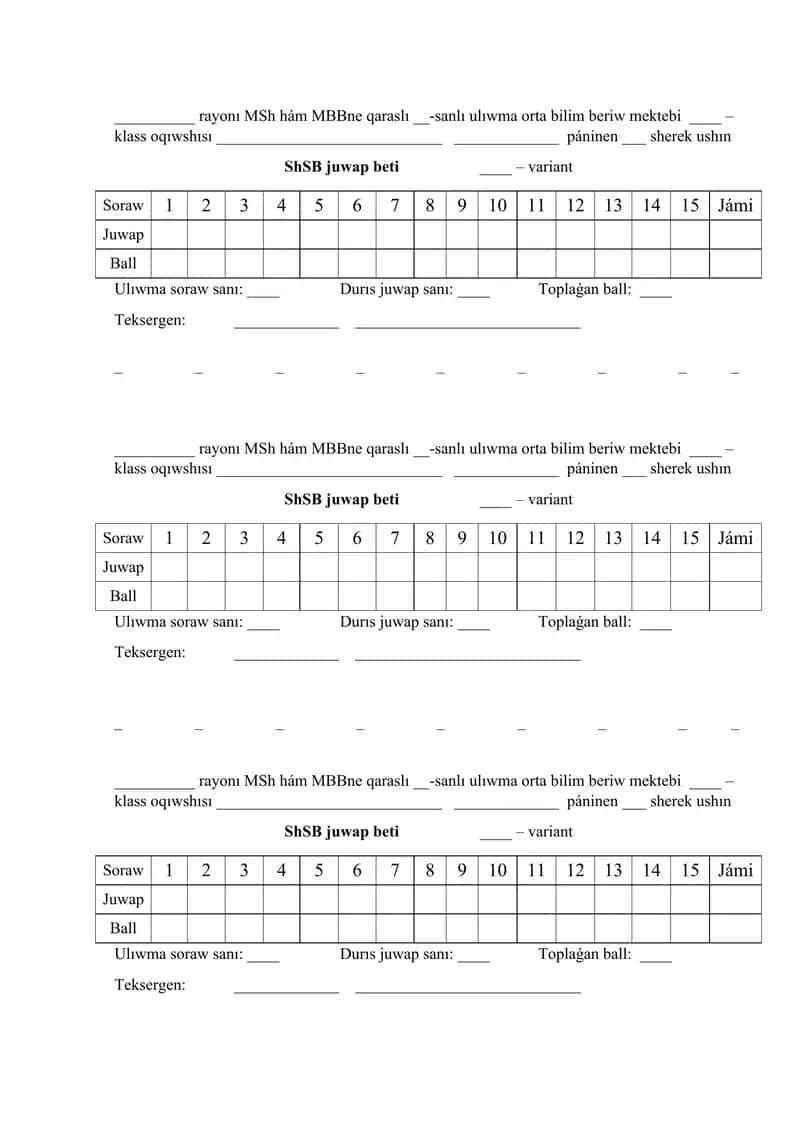 ShSB (Shereklik summativ bahalaw) juwap beti 1