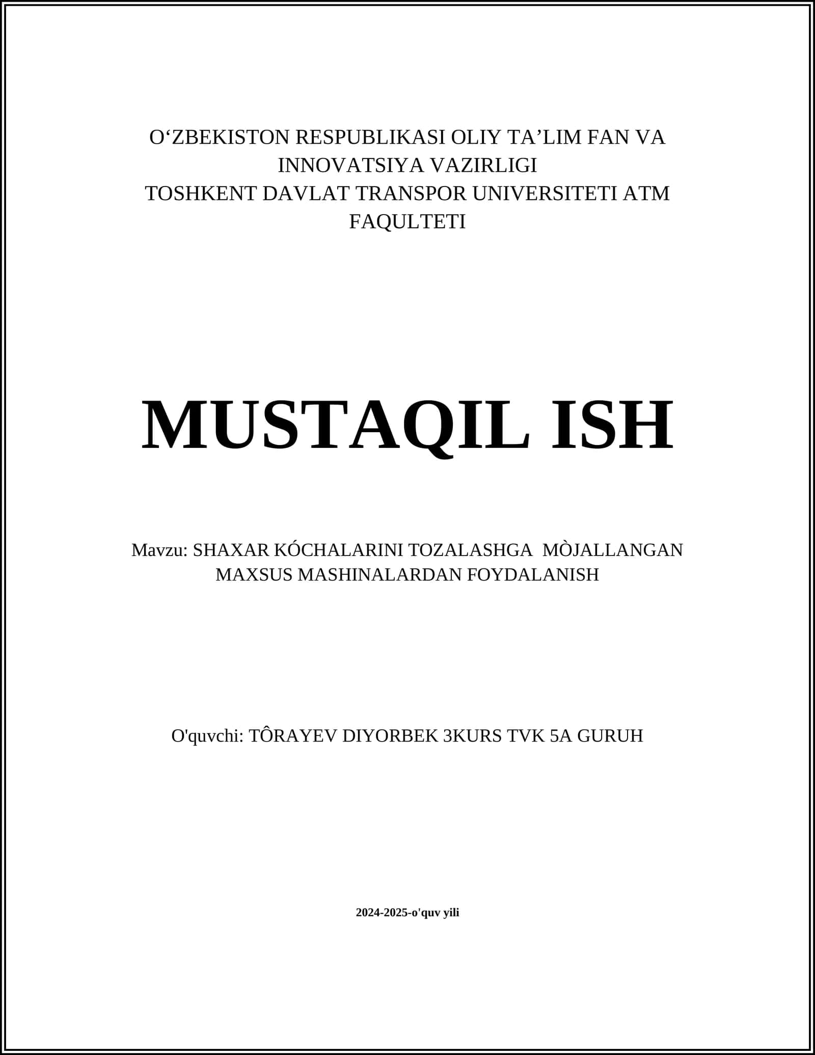 SHAXAR KÓCHALARINI TOZALASHGA MÒJALLANGAN MAXSUS MASHINALARDAN FOYDALANISH 1