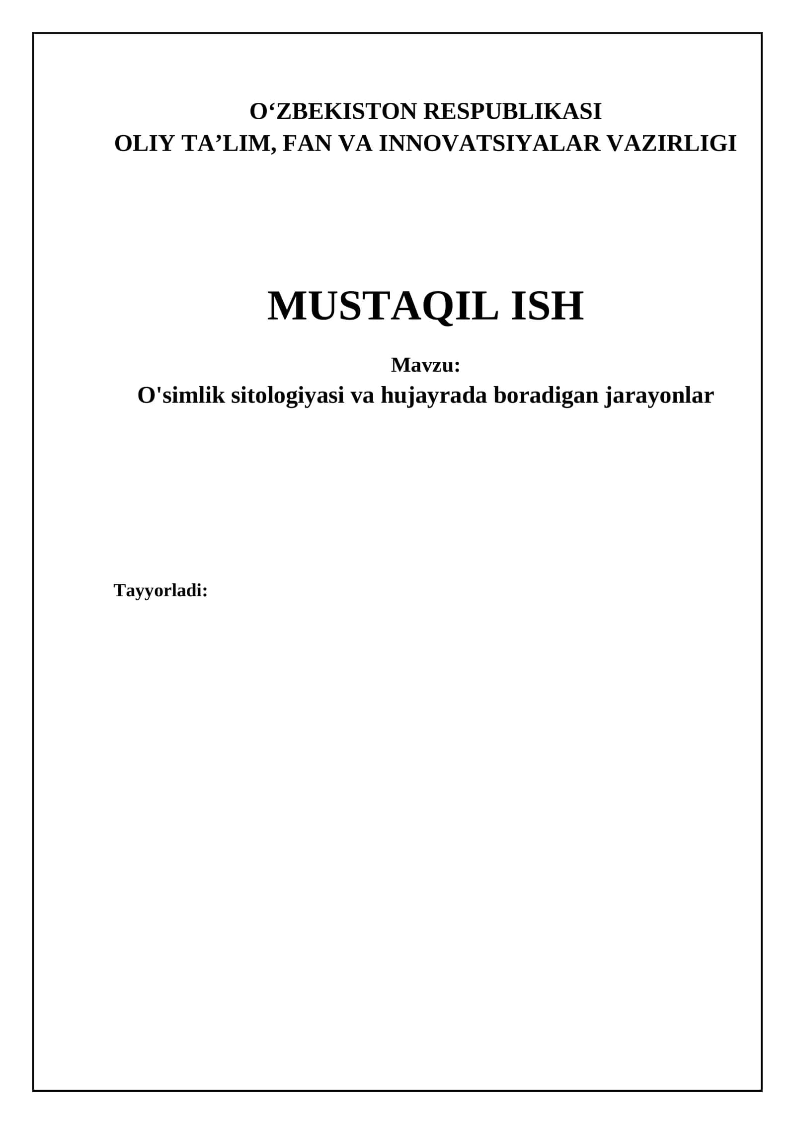 O'simlik Sitologiyasi va Hujayrada Boradigan Jarayonlar 1