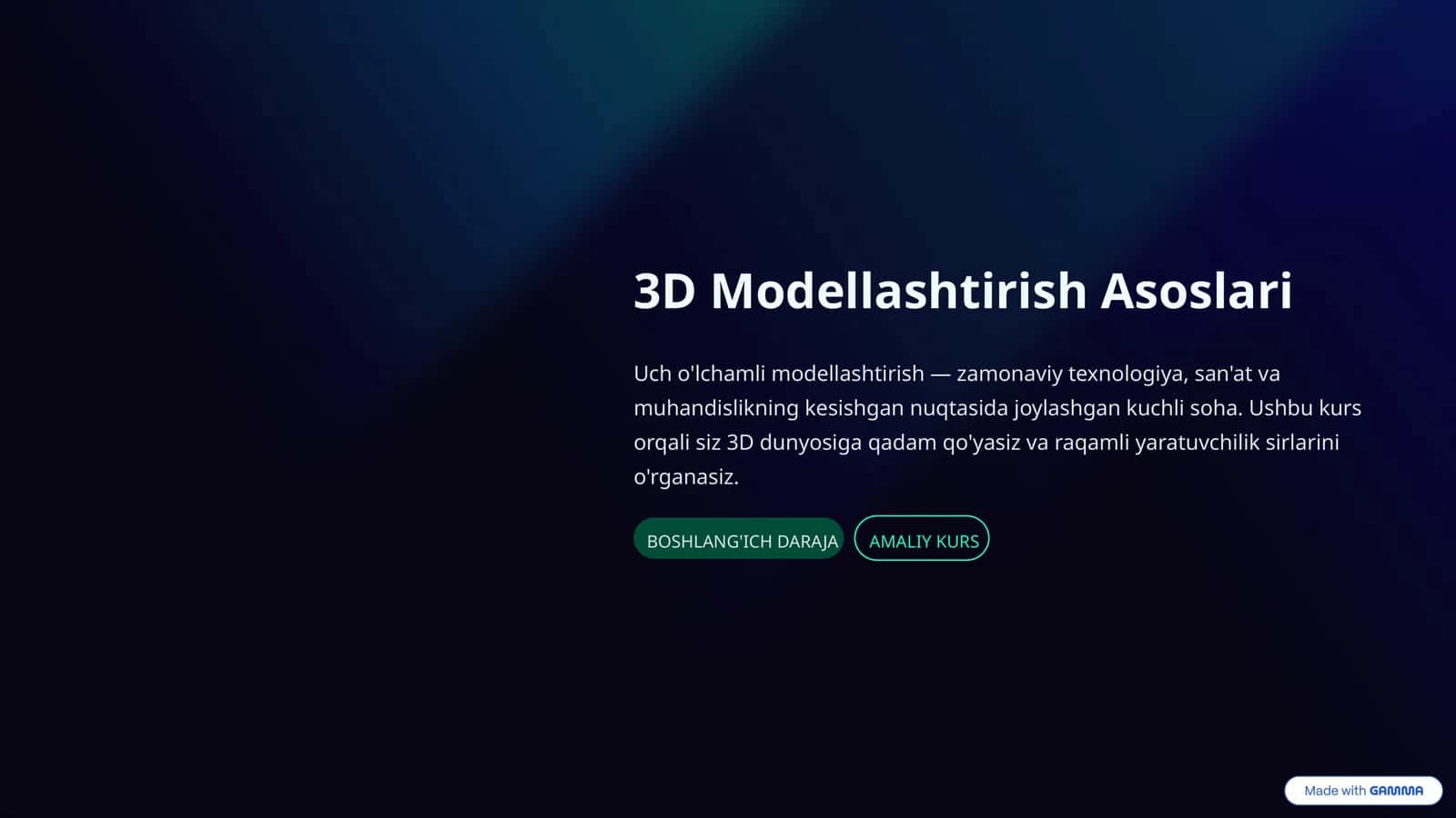 3D Modellashtirish Asoslari 1