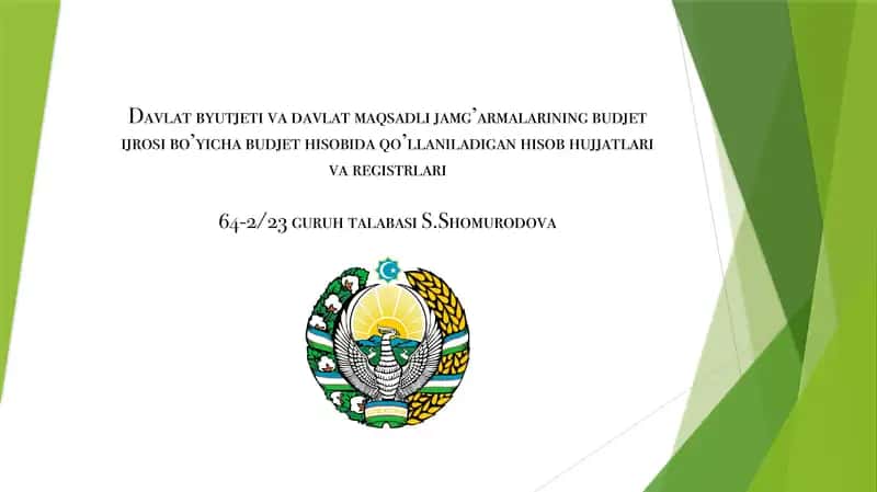 Davlat byudjeti va davlat maqsadli jamg’armalarining budjet ijrosi bo’yicha budjet hisobida qo’llaniladigan hisob hujjatlari va registrlari 1