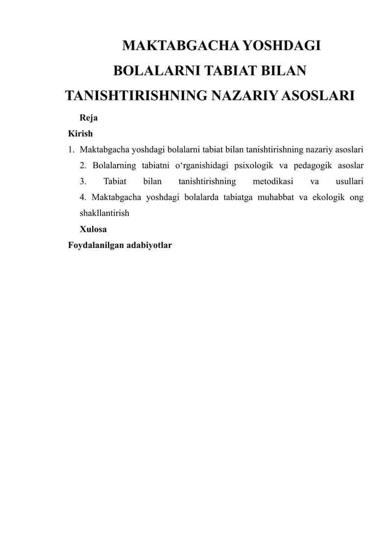 Maktabgacha Yoshdagi Bolalarni Tabiat Bilan Tanishtirishning Nazariy Asoslari 1