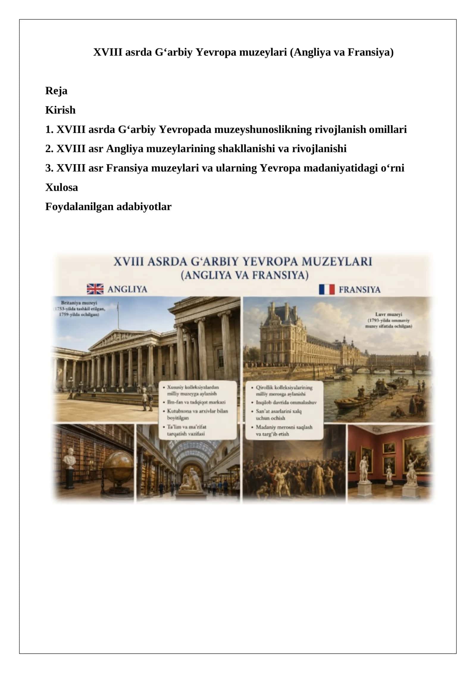 XVIII asrda G‘arbiy Yevropa muzeylari (Angliya va Fransiya) 1