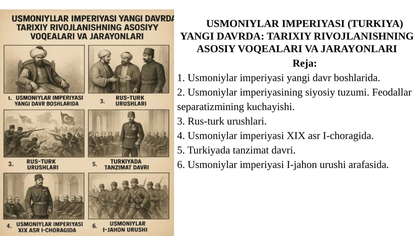 Usmoniylar imperiyasi (Turkiya) yangi davrda: tarixiy rivojlanishning asosiy voqealari va jarayonlari 1