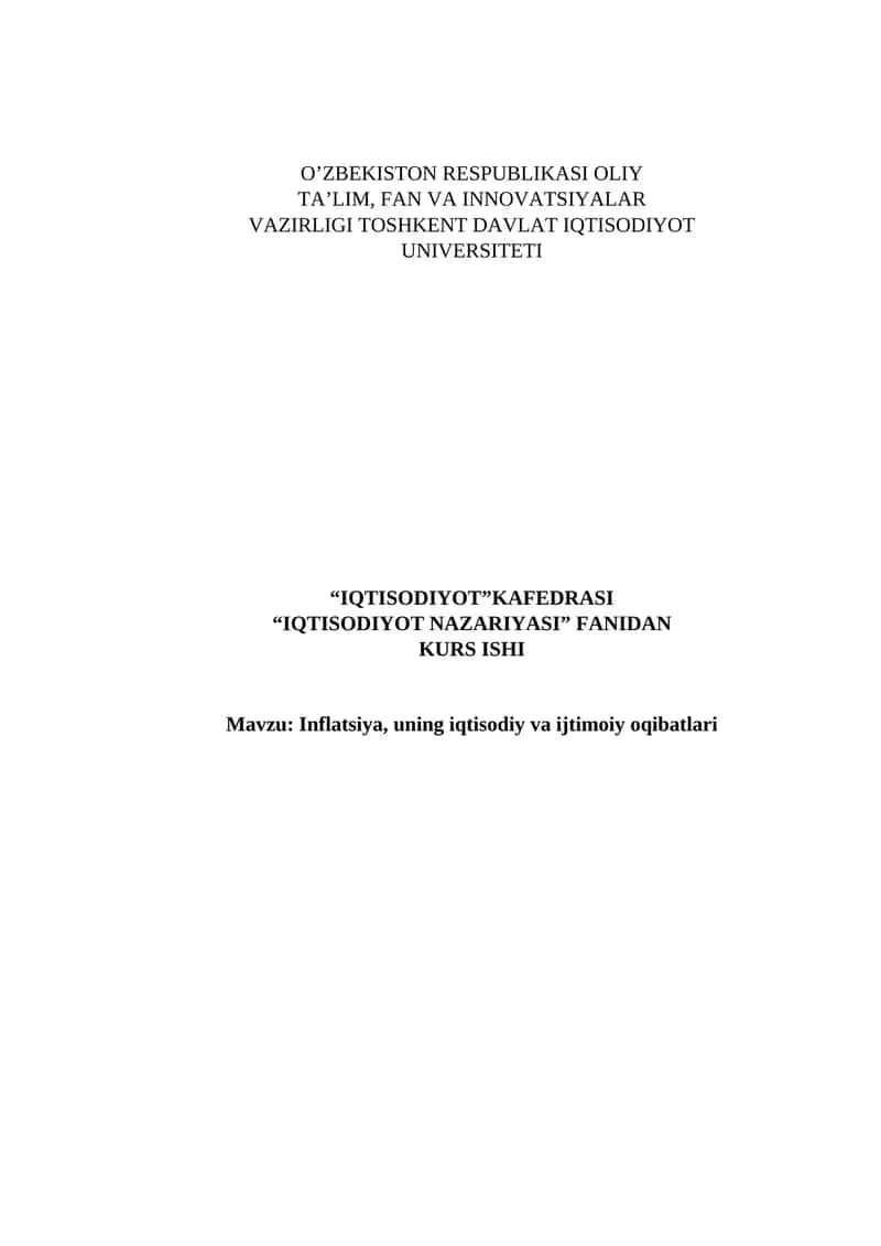 Inflatsiya, uning iqtisodiy va ijtimoiy oqibatlari 1