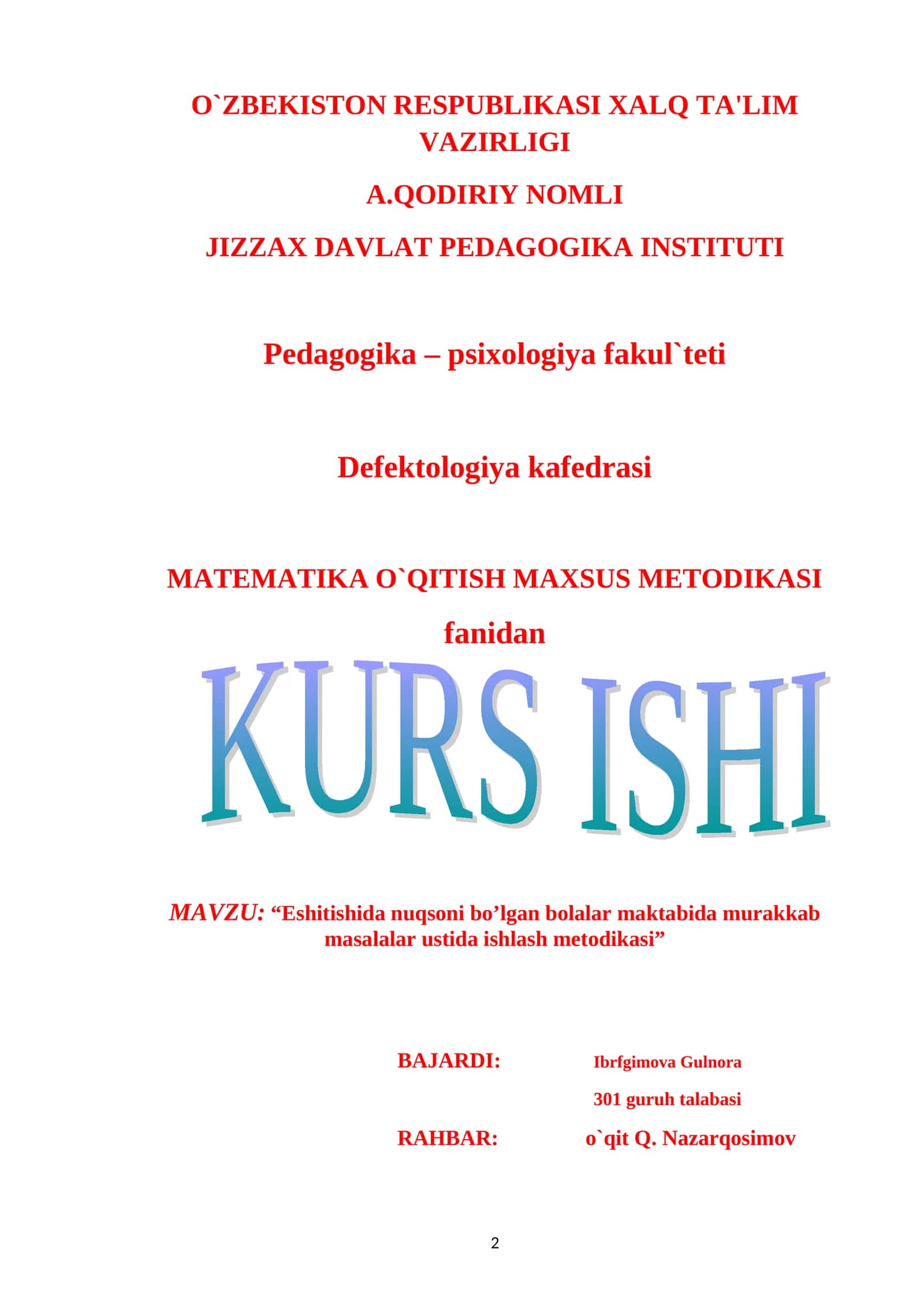 MATEMATIKA O`QITISH MAXSUS METODIKASI 1