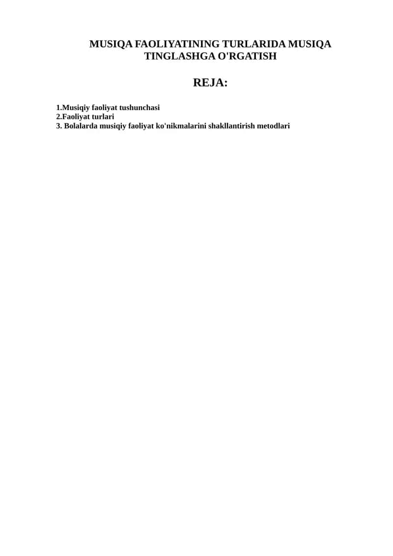 MUSIQA FAOLIYATINING TURLARIDA MUSIQA TINGLASHGA O'RGATISH 1