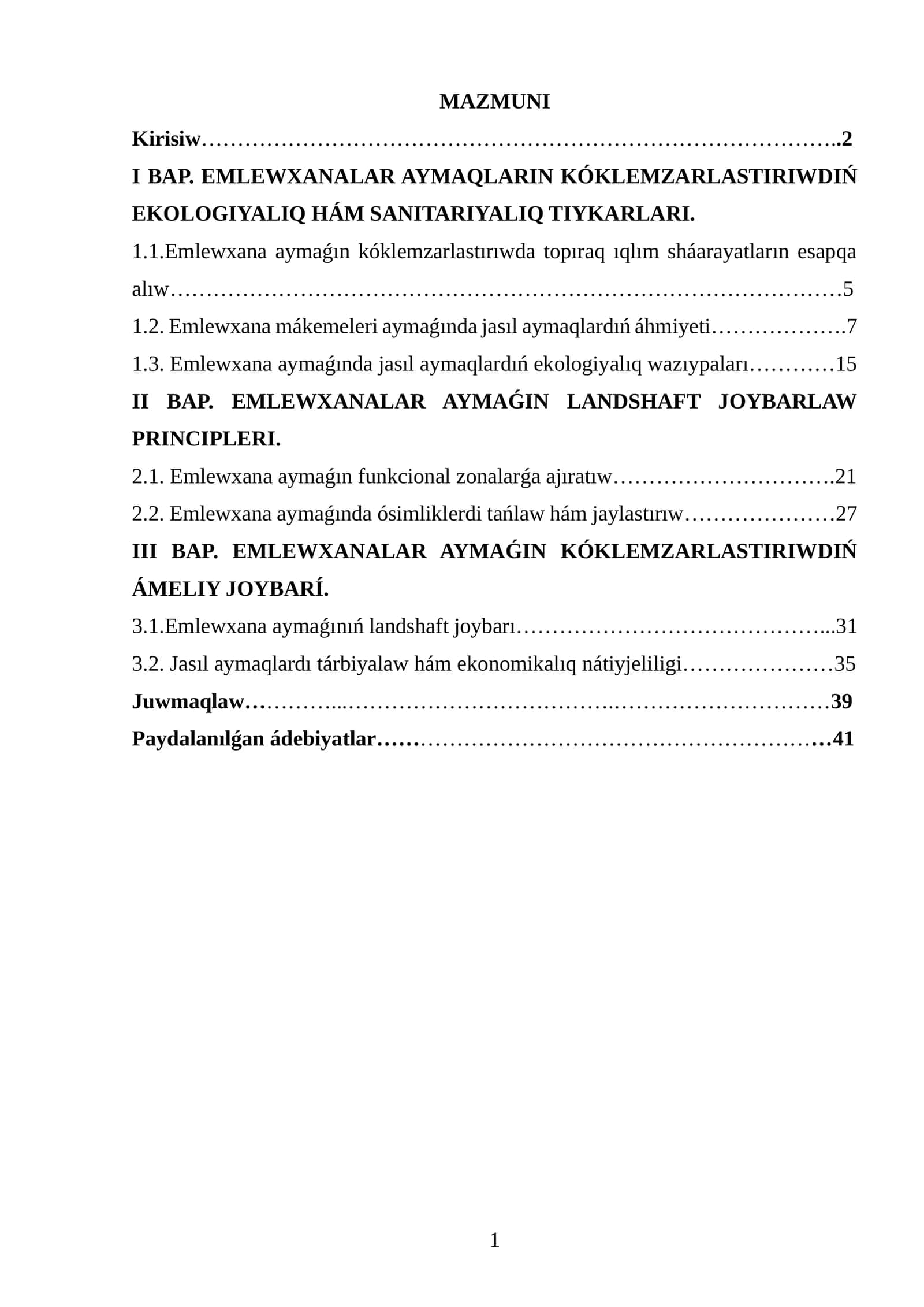 EMLEWXANALAR AYMAQLARIN KÓKLEMZARLASTIRIWDIŃ EKOLOGIYALIQ HÁM SANITARIYALIQ TIYKARLARI 1