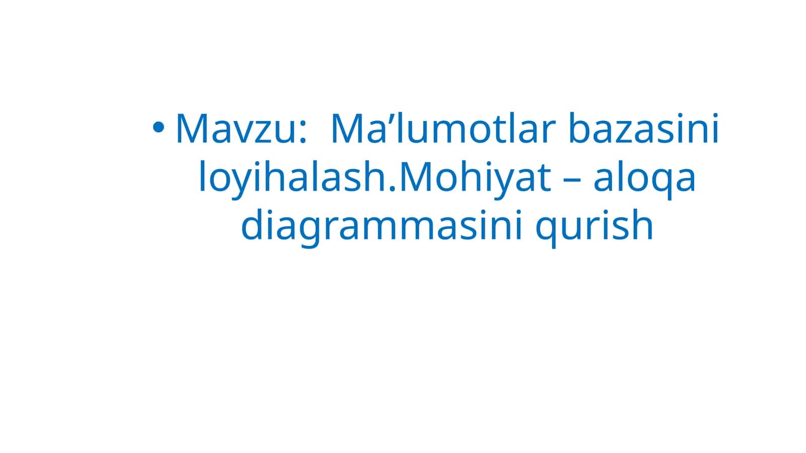 Ma’lumotlarbazasini loyihalash modeli 1