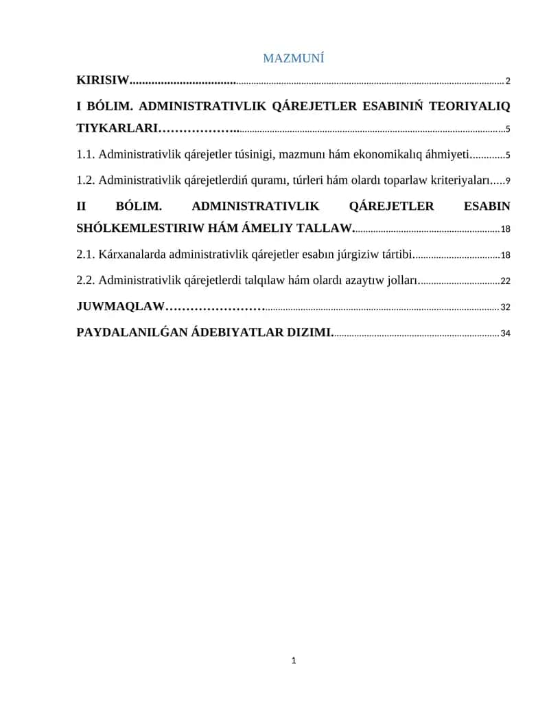 Administrativlik qárejetler esabi 1