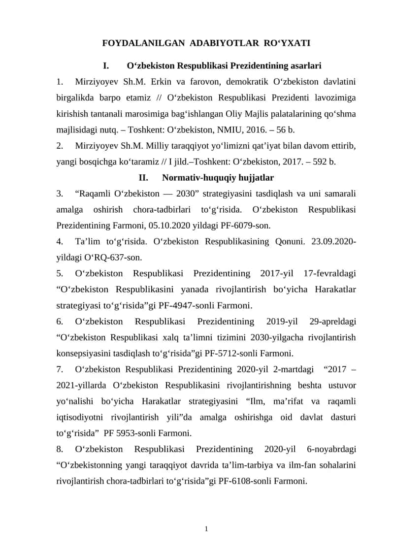 O‘zbekiston Respublikasi Prezidentining asarlari 1