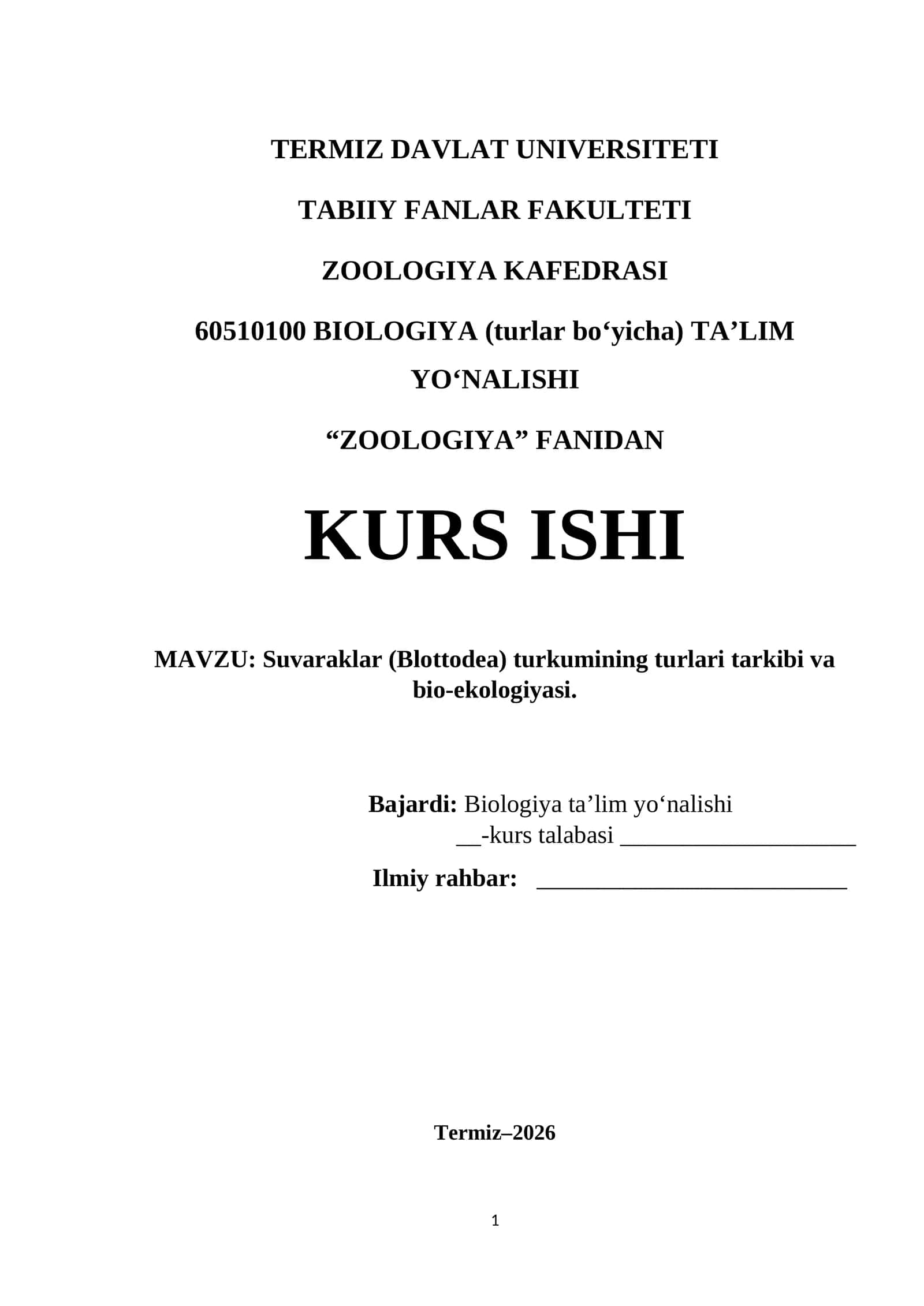 Suvaraklar (Blottodea) turkumining turlari tarkibi va bio-ekologiyasi 1