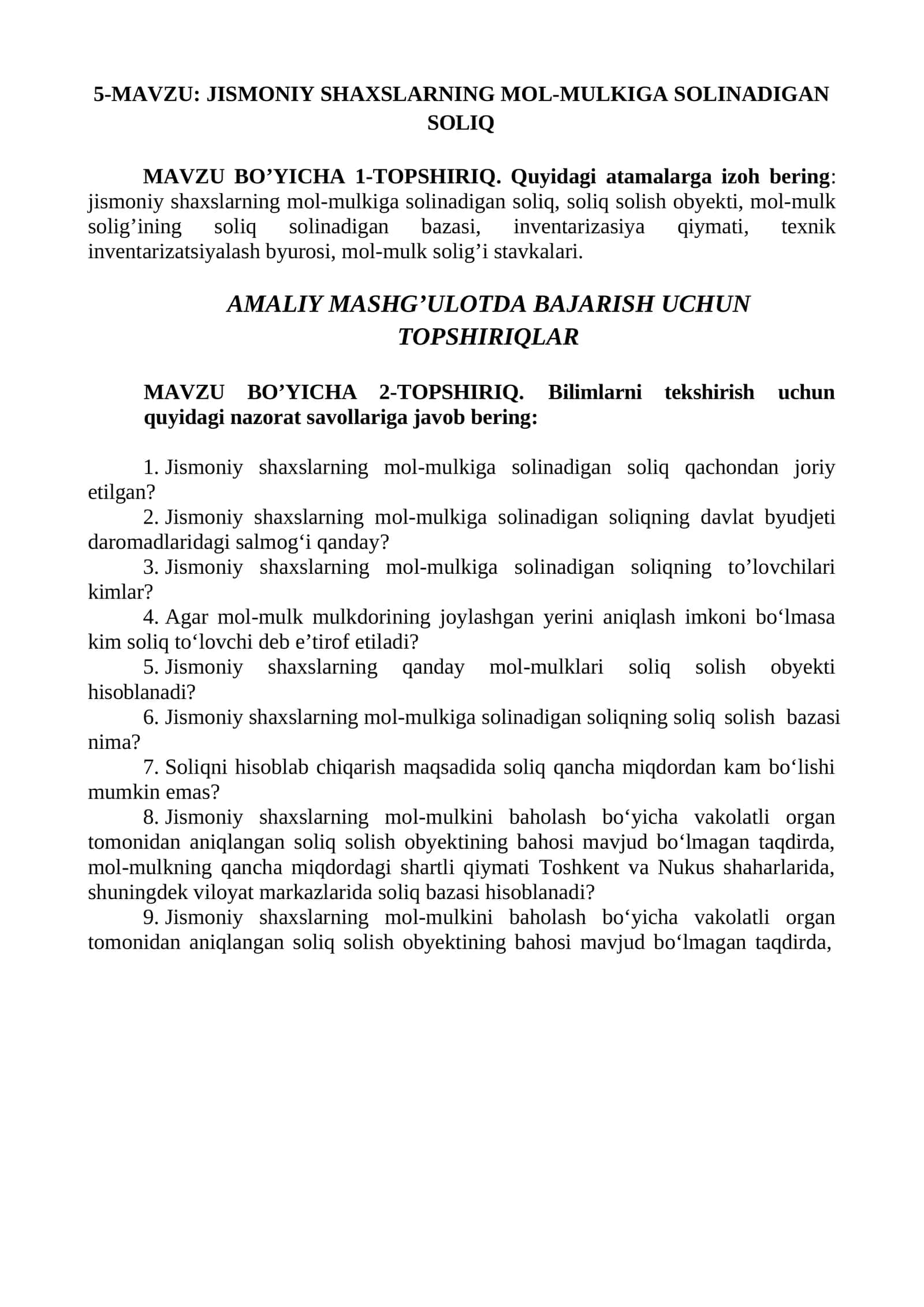 JISMONIY SHAXSLARNING MOL-MULKIGA SOLINADIGAN SOLIQ 1