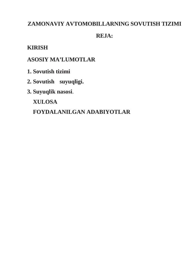 ZAMONAVIY AVTOMOBILLARNING SOVUTISH TIZIMI 1