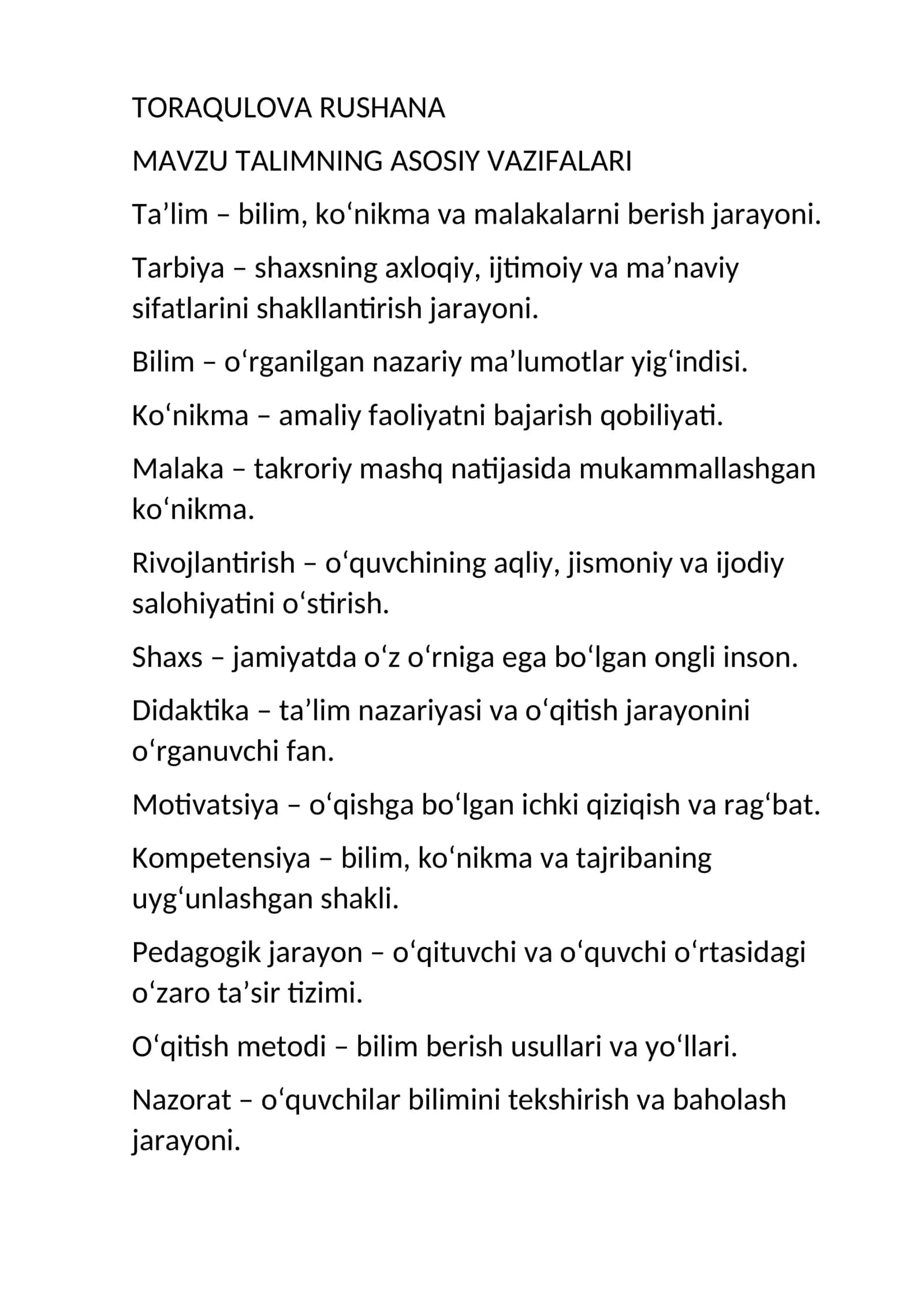 maktabgacha talim test 1