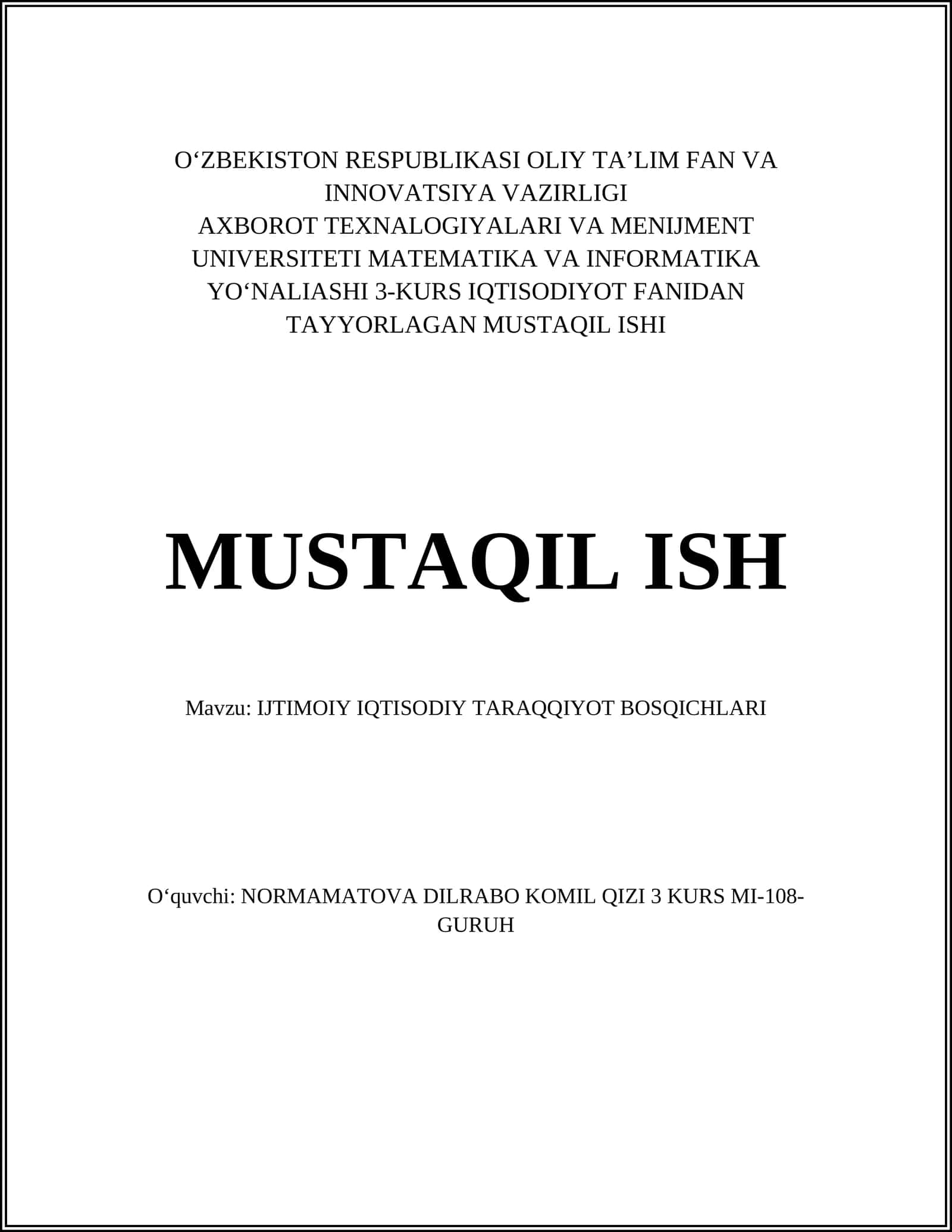 IJTIMOIY IQTISODIY TARAQQIYOT BOSQICHLARI 1