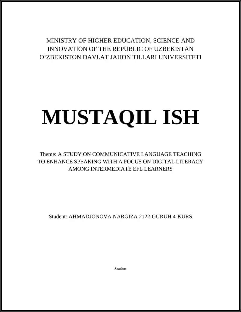 A STUDY ON COMMUNICATIVE LANGUAGE TEACHING TO ENHANCE SPEAKING WITH A FOCUS ON DIGITAL LITERACY 1