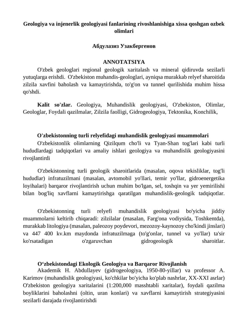 Geologiya va Injenerlik Geologiyasi Fanlari 1